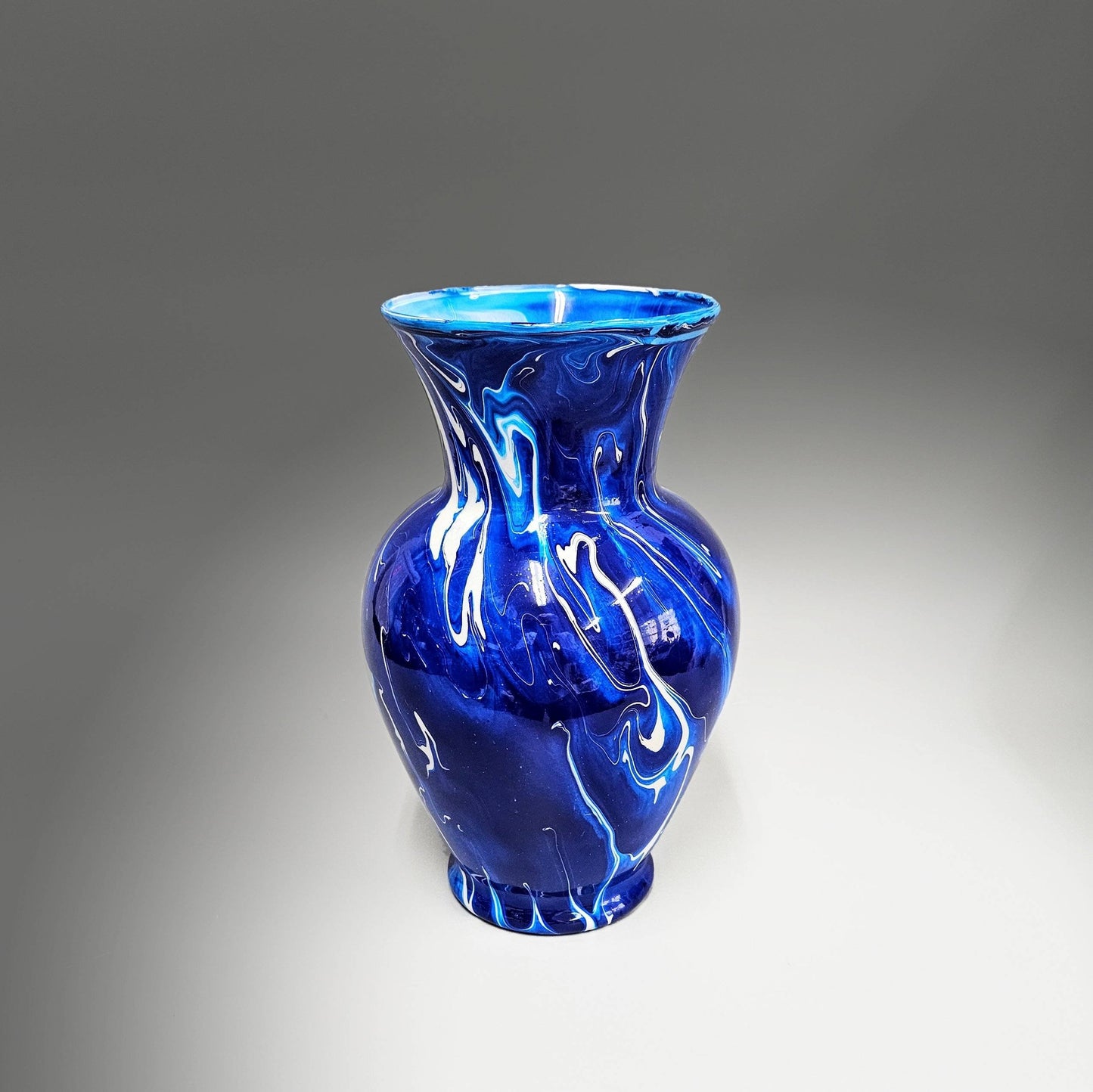 Electric Blue and White Glass Art Vase