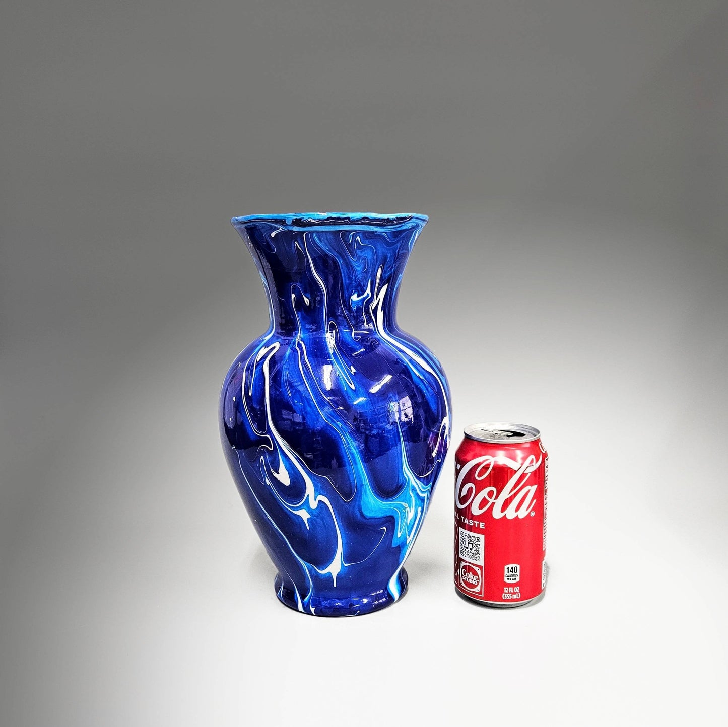 Electric Blue and White Glass Art Vase