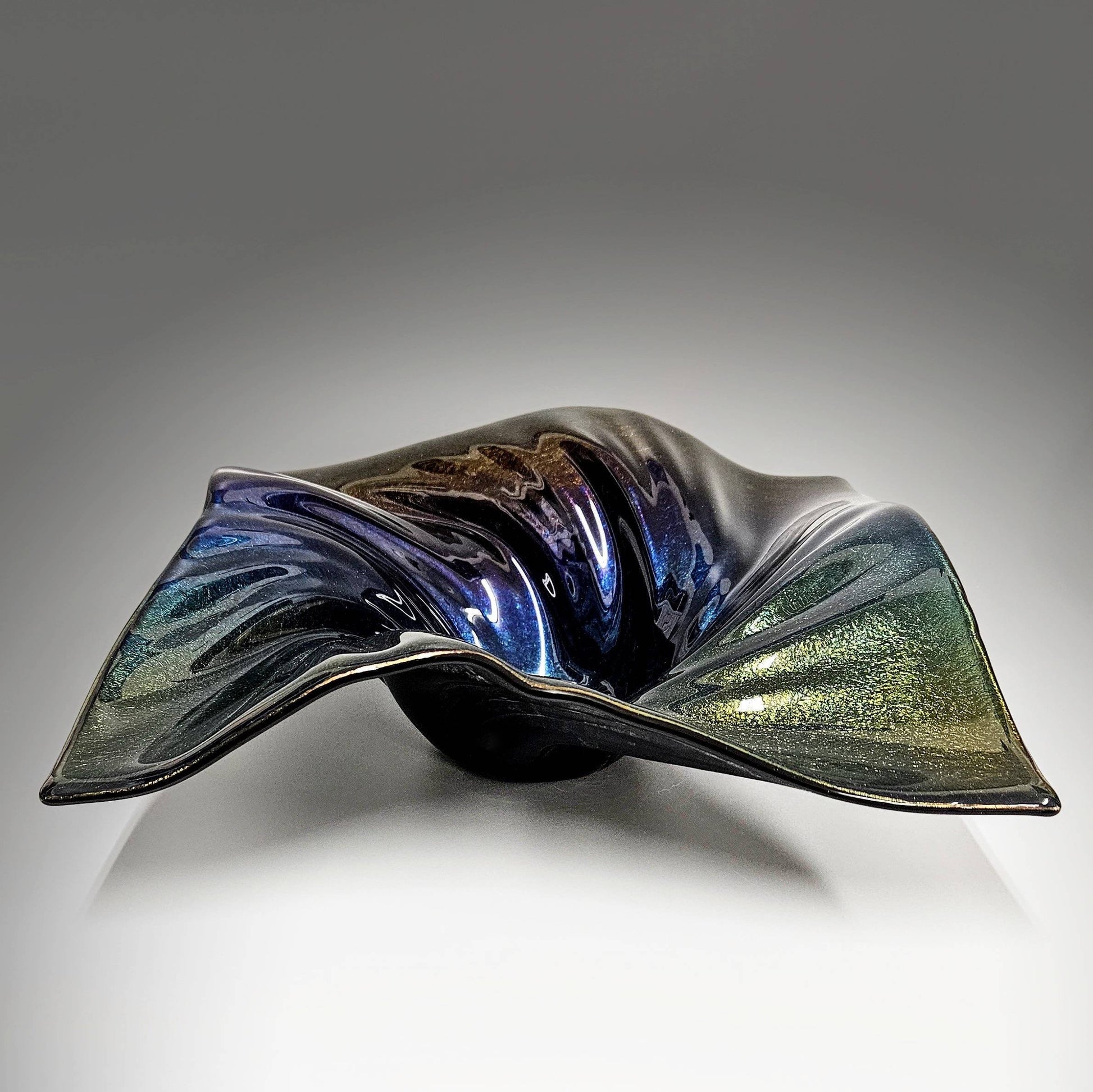 Decorative Wave Bowl in Black Iridescent Oil Slick Glass | Unique Gift