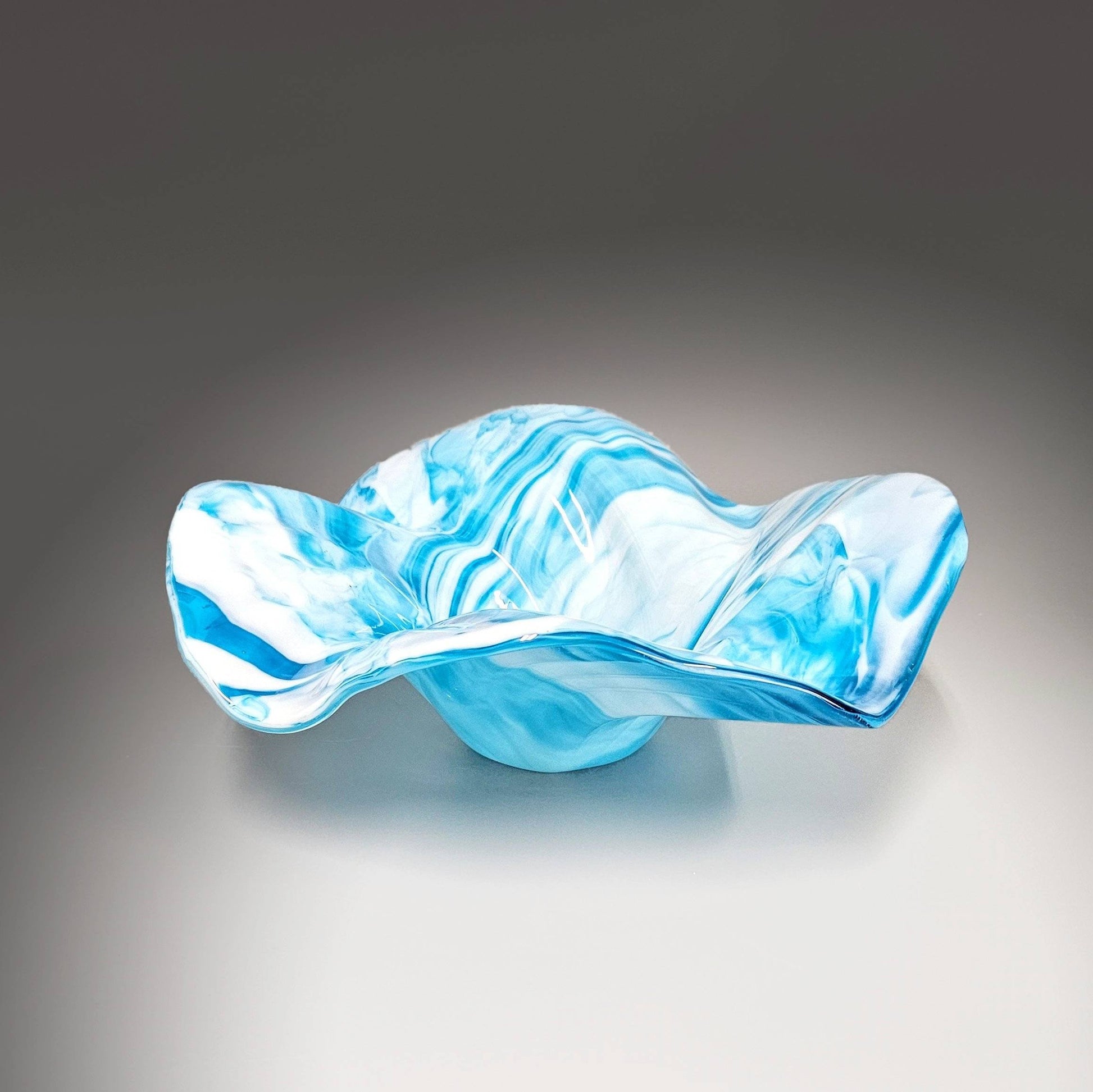 Glass Art Wave Bowl in Turquoise Blue and White | Beach Décor Gifts