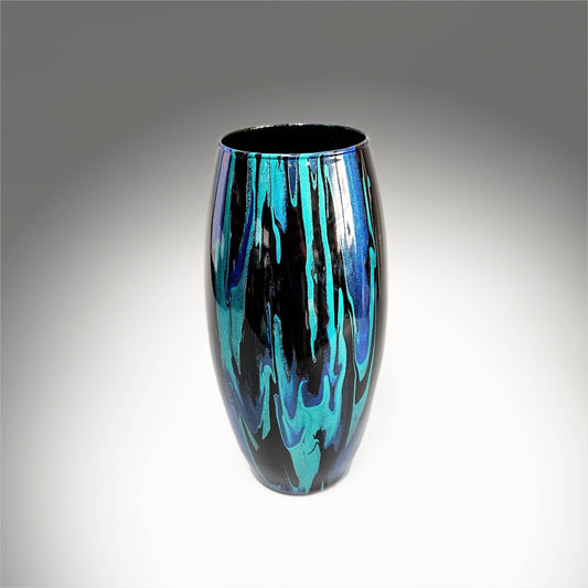 Abstract Teal Cobalt Black Glass Vase | Unique Home Décor Gift Ideas