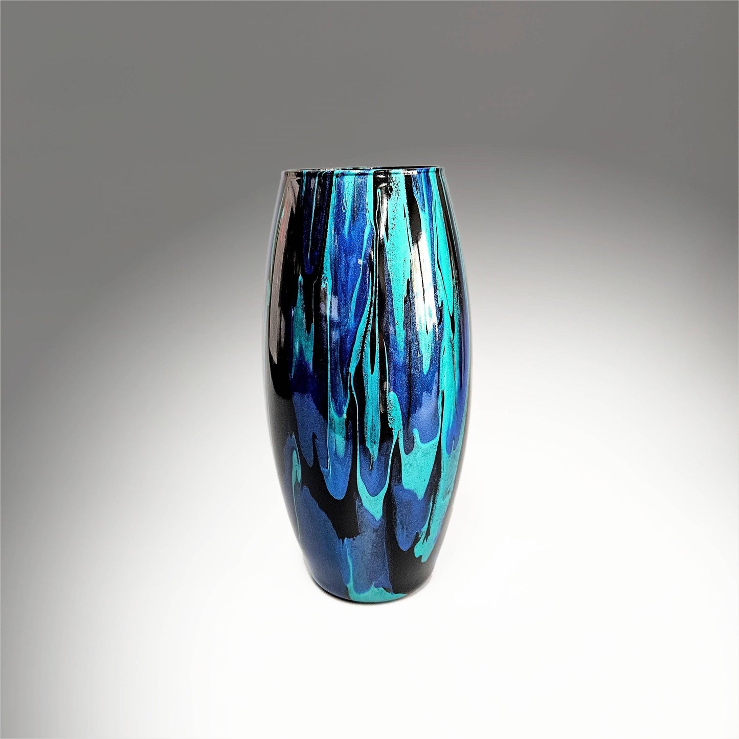 Abstract Teal Cobalt Black Glass Vase