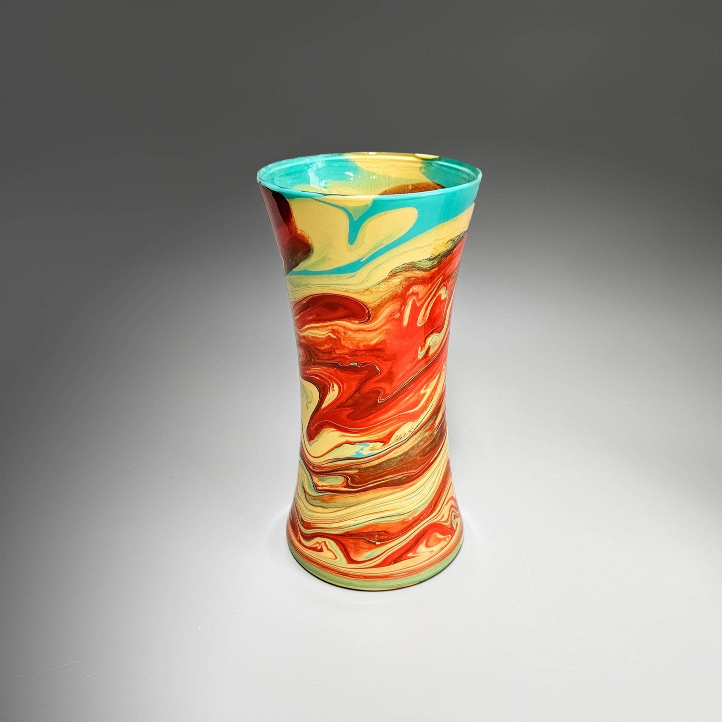 Glass Art Painted Vase in Orange Aqua and Tan | Holiday Gift Ideas