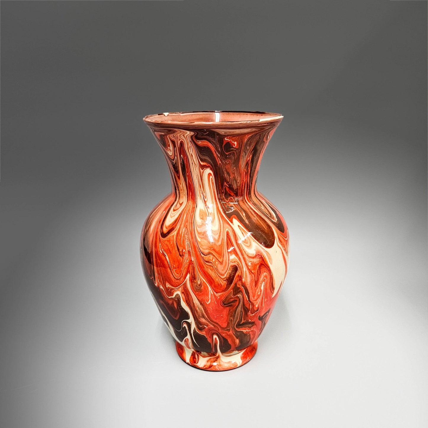 Fall Colors Painted Vase in Orange Brown Ivory