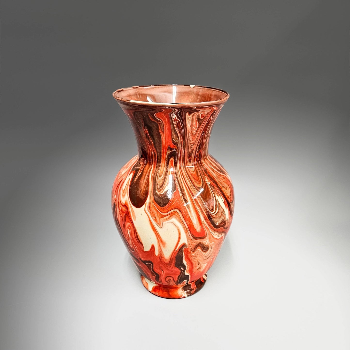 Fall Colors Painted Vase in Orange Brown Ivory