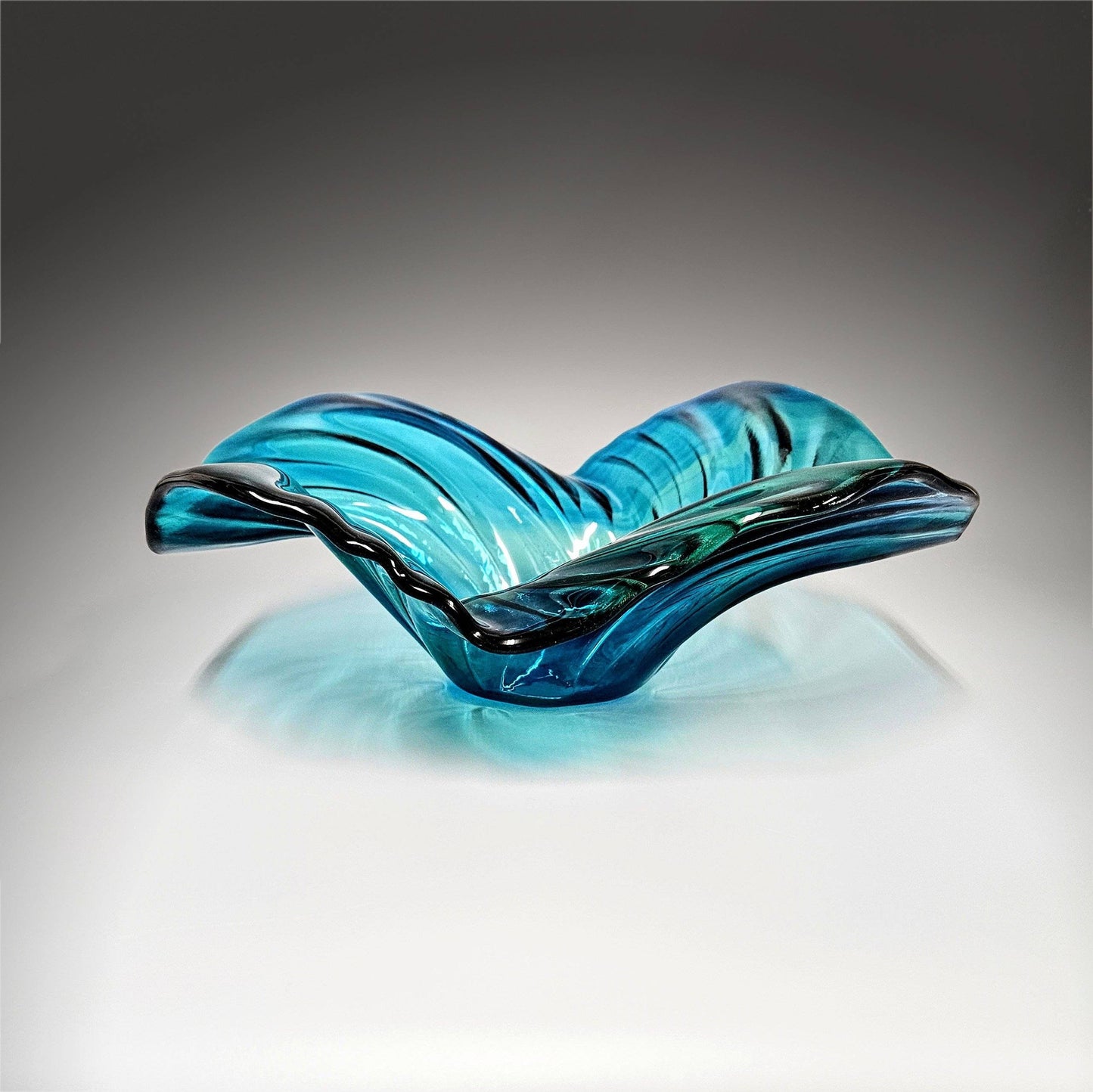 Oblong Wave Bowl in Teal Aqua Turquoise | Unique Glass Art Gift Ideas