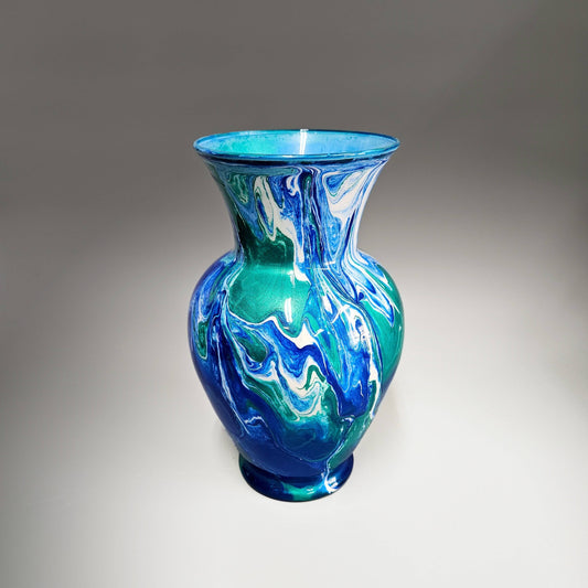 Glass Art Painted Vase in Teal Aqua Turquoise and Navy | Gift Ideas