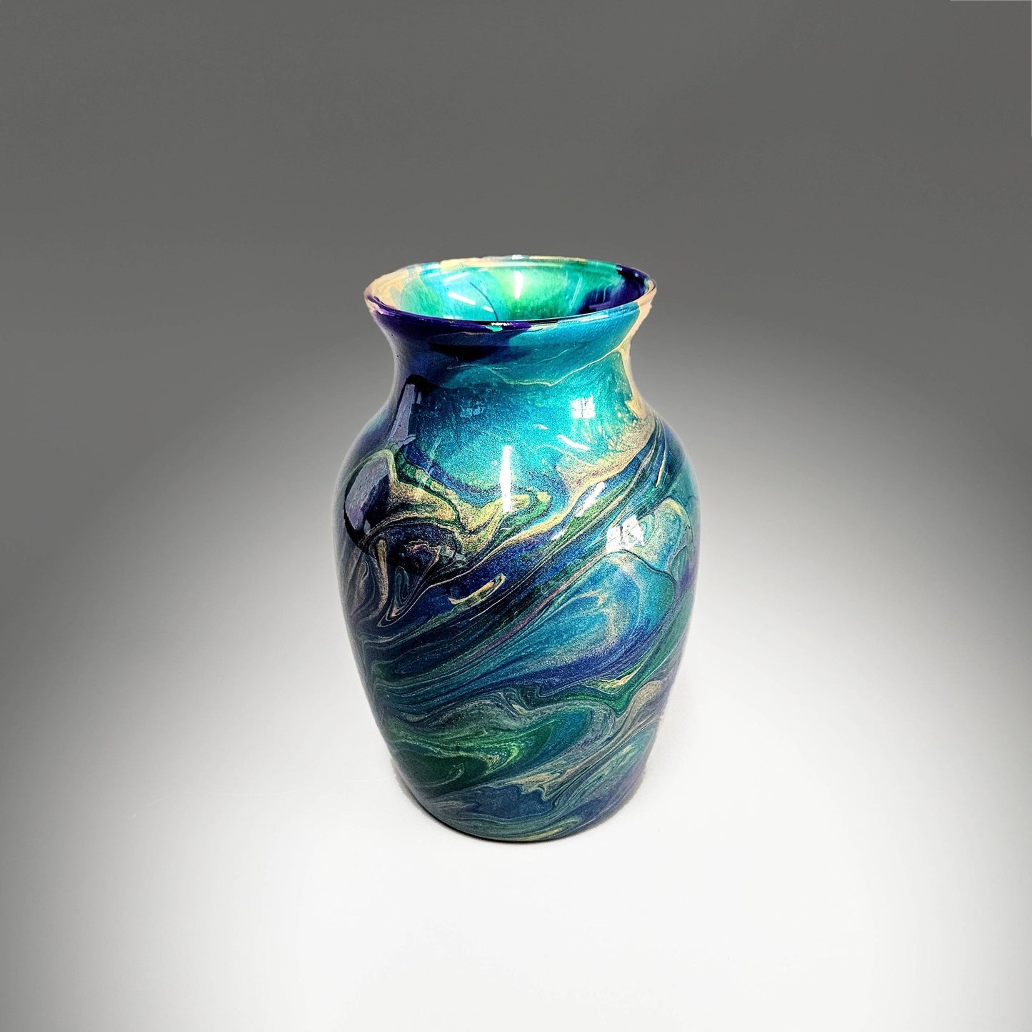 Peacock Feather Glass Art Painted Vase