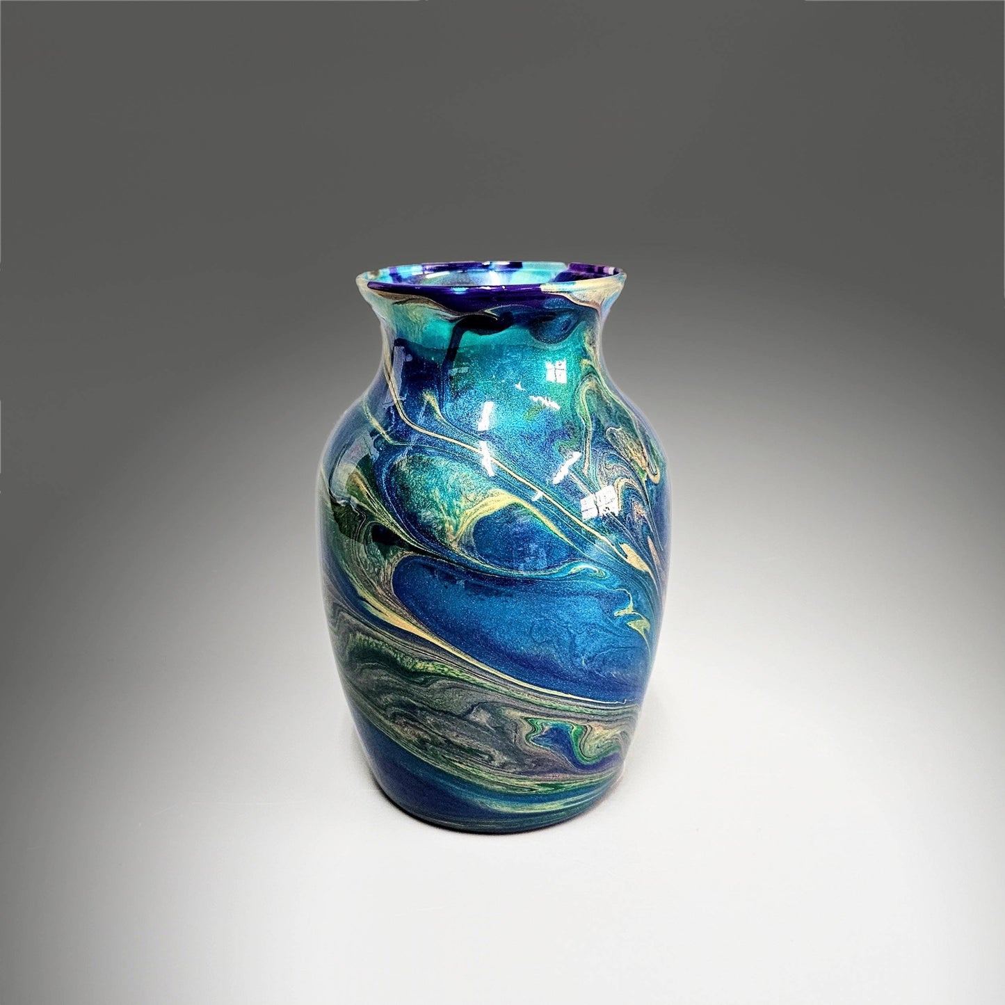 Peacock Feather Glass Art Painted Vase