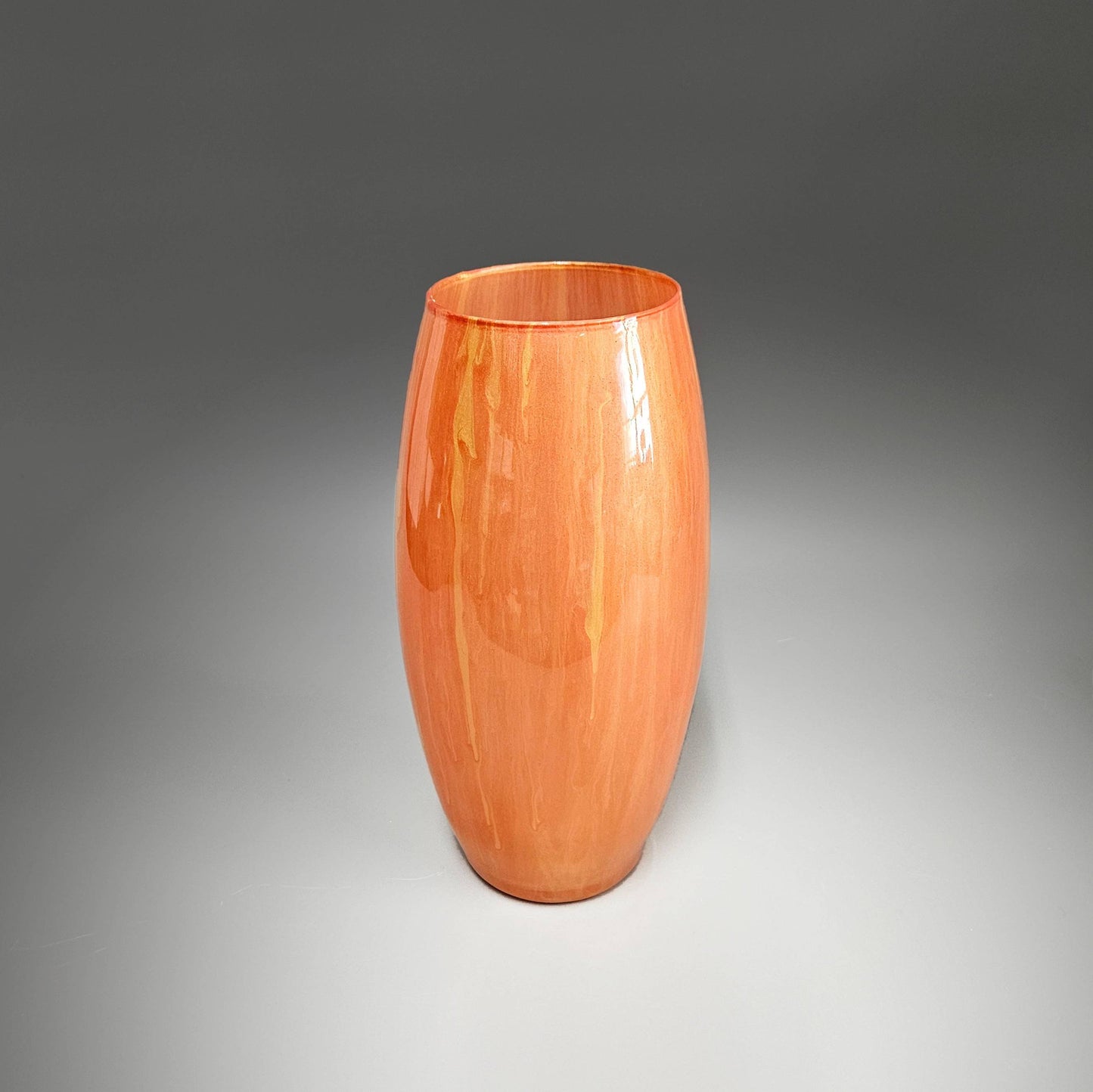 Fluid Art Glass Vase in Orange and Gold