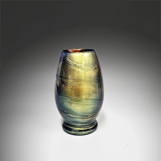 Flower Vase in Gold Blue Hand Painted with Chameleon Mica | Gift Ideas