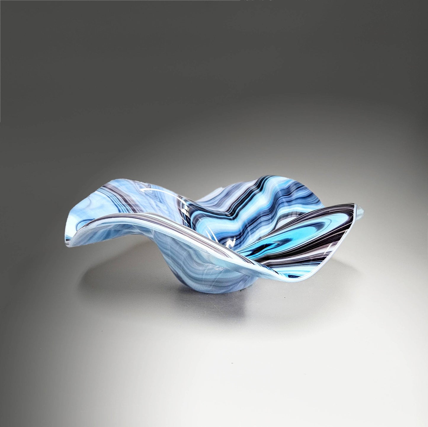 Glass Art Sculpture Wave Bowl in Shaded Blues and Purple
