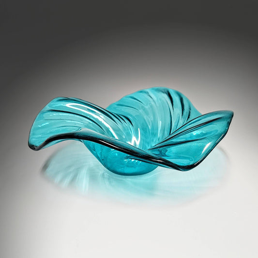 Aqua Blue Green Glass Art Wave Bowl | Unique Home Décor Gift Ideas