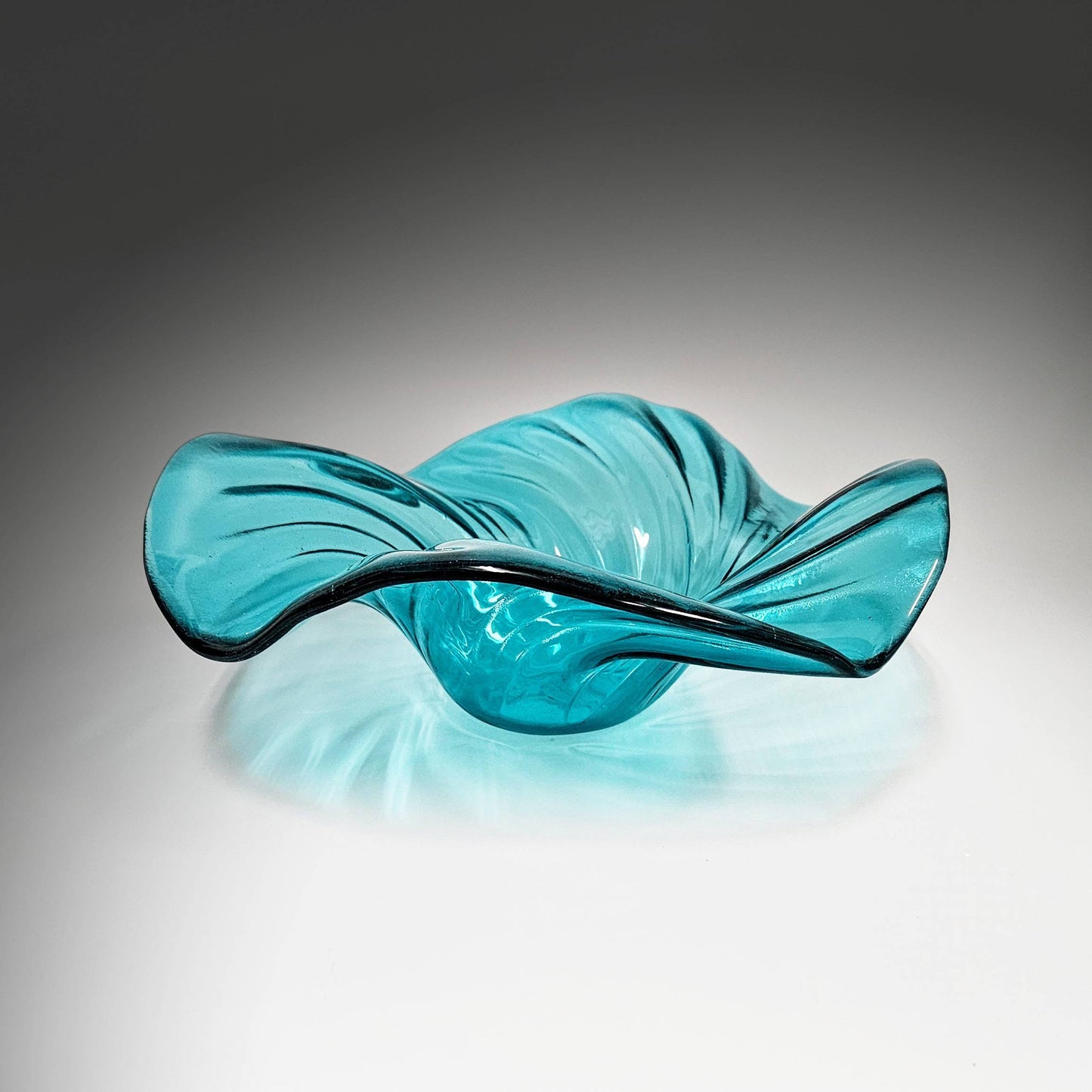 Aqua Blue Green Glass Art Wave Bowl