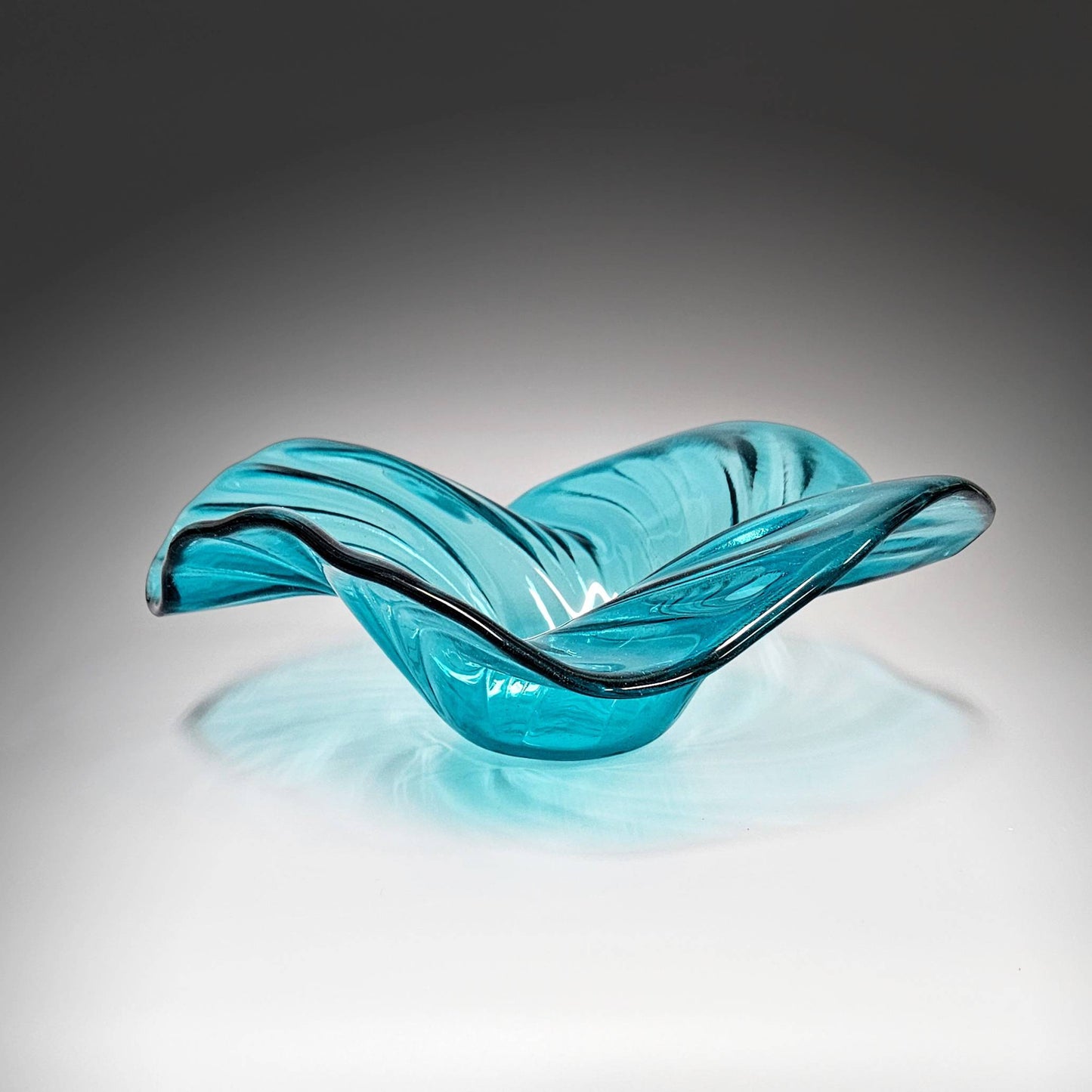 Aqua Blue Green Glass Art Wave Bowl