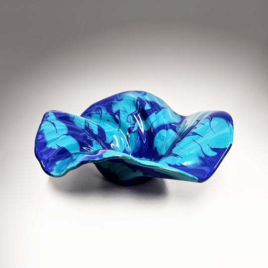 Glass Art Wave Bowl in Cobalt Blue Aqua Green | Handcrafted in Ohio