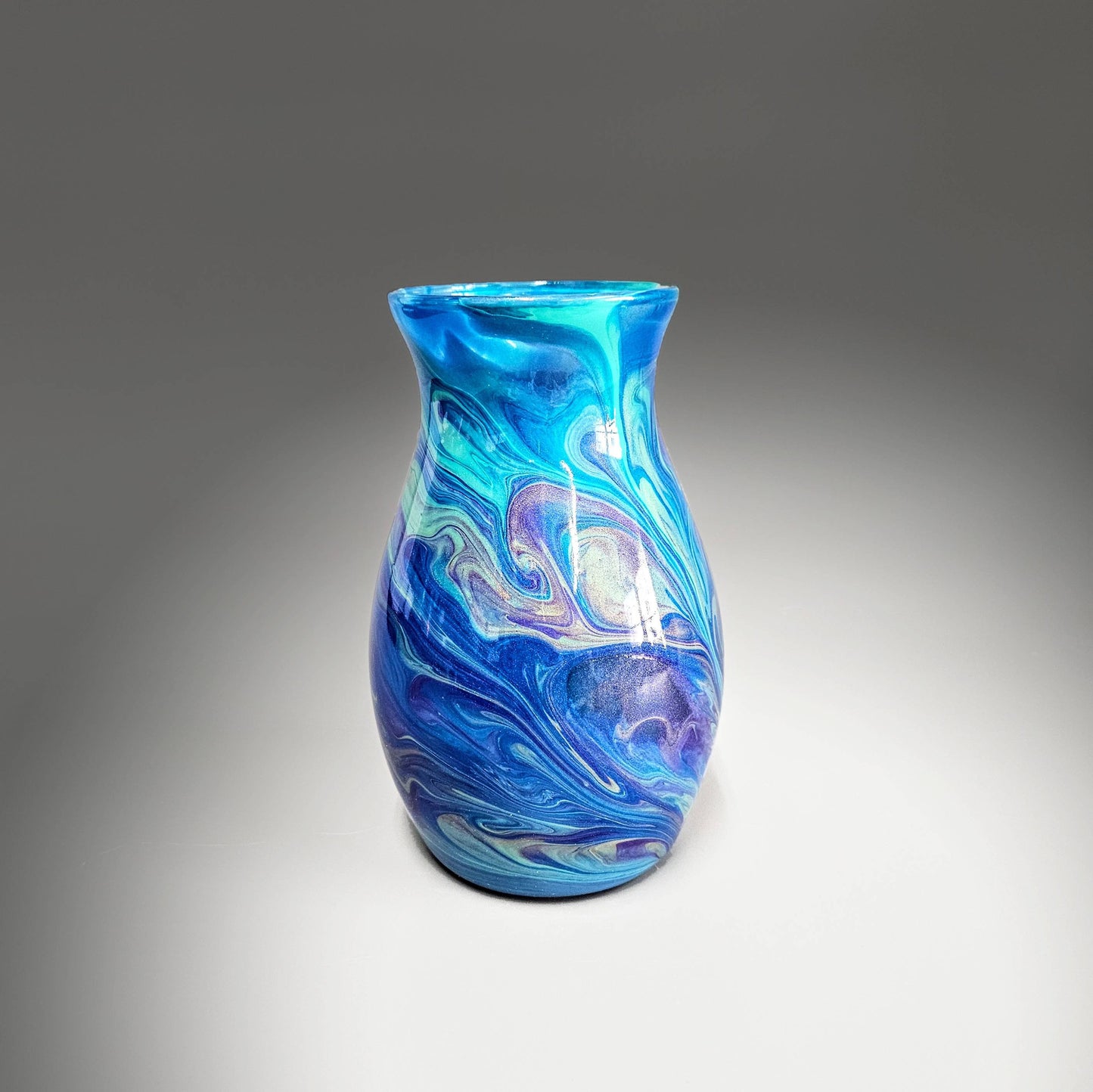 Fluid Art Vase in Aqua Purple Gold