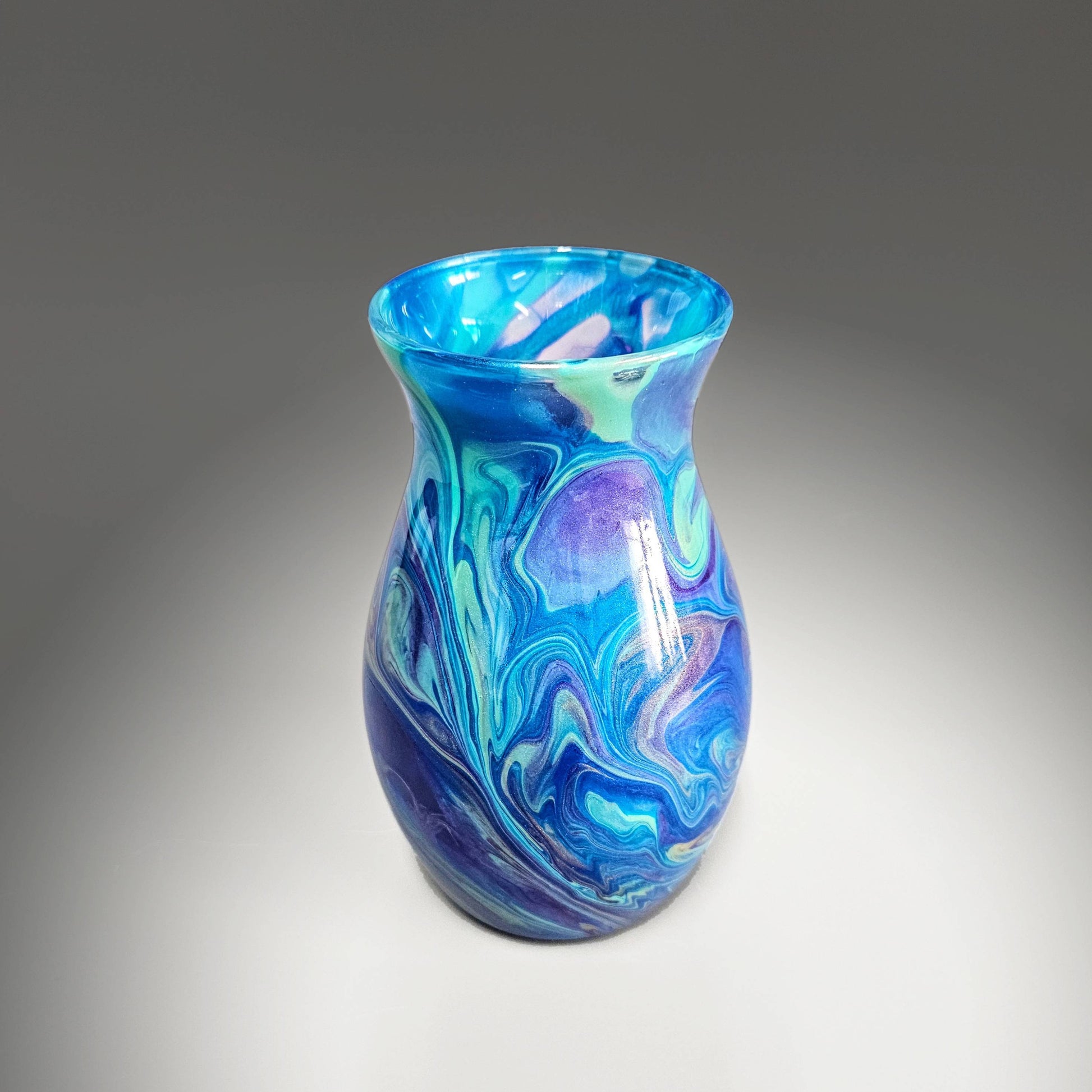 Fluid Art Vase in Aqua Purple Gold | Unique Hostess Gift Ideas
