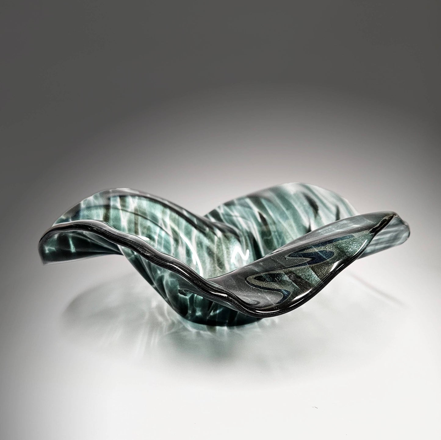 Glass Art Wave Bowl in Dark Teal Bluish Green
