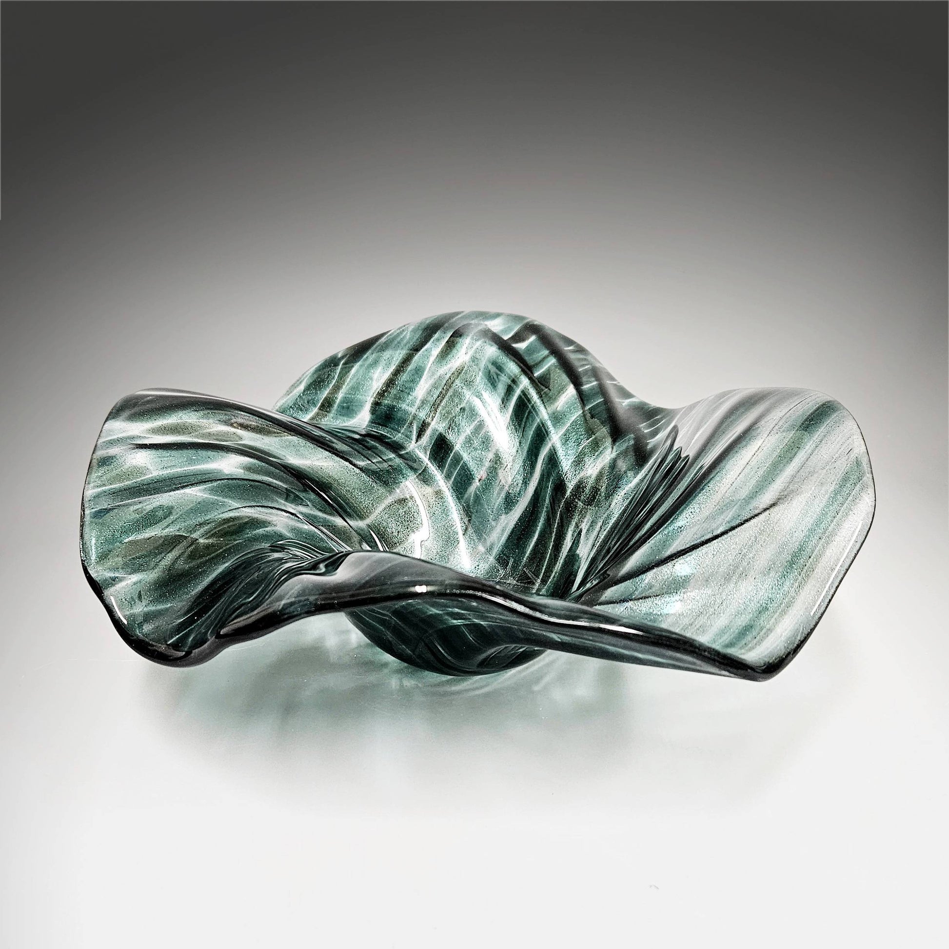 Glass Art Wave Bowl in Dark Teal Bluish Green | Handcrafted Gift Ideas