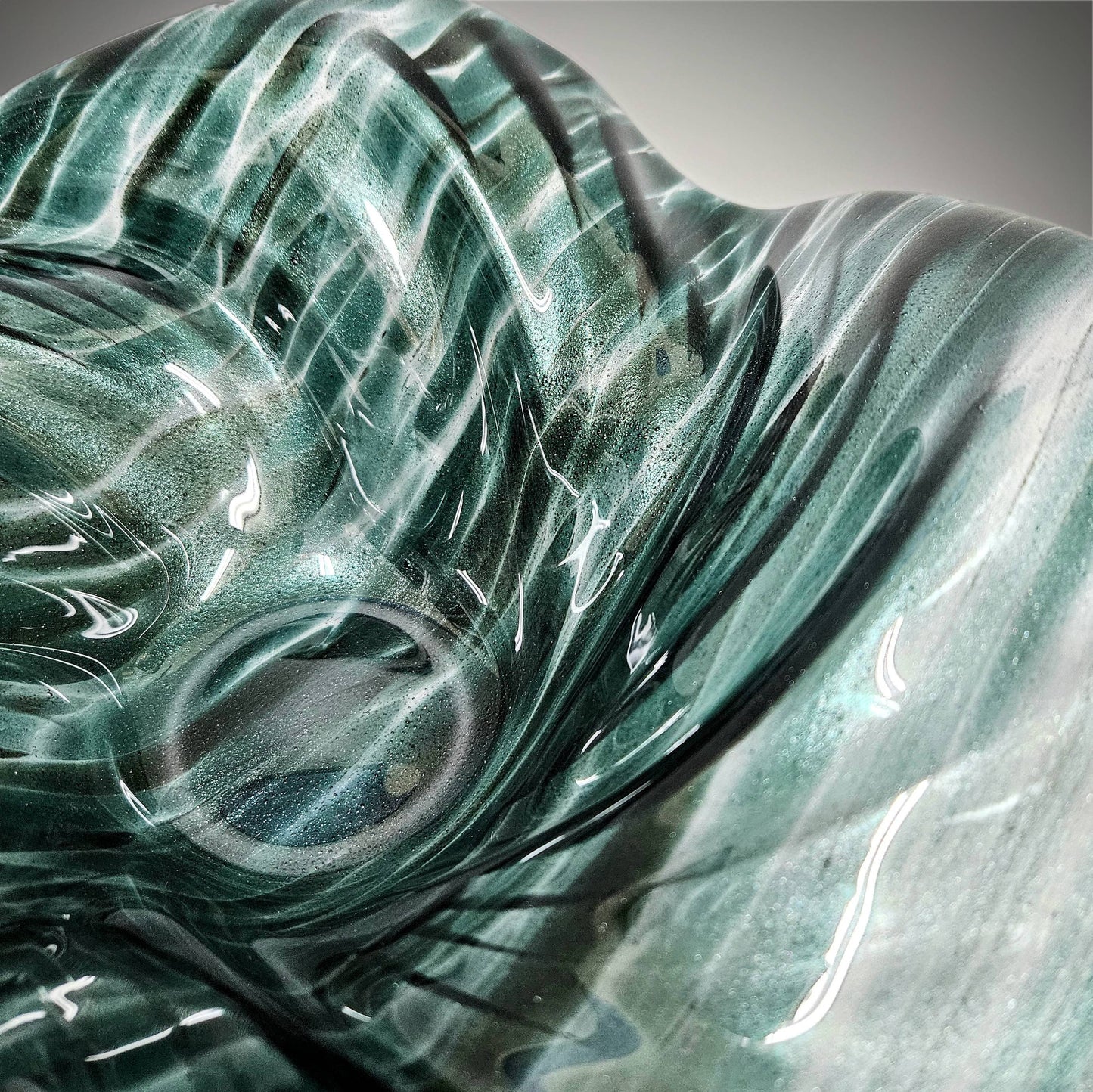 Glass Art Wave Bowl in Dark Teal Bluish Green