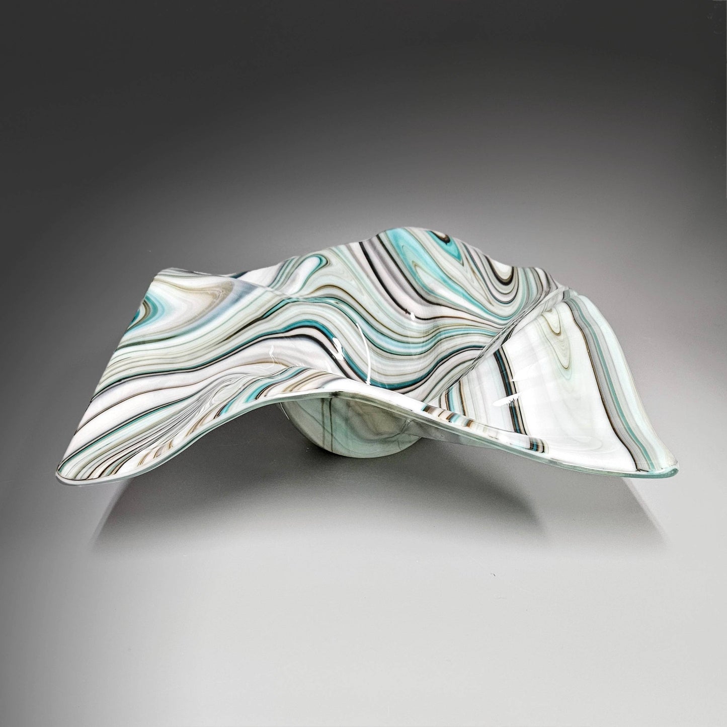 Glass Art Wave Bowl in Aqua Gray and White