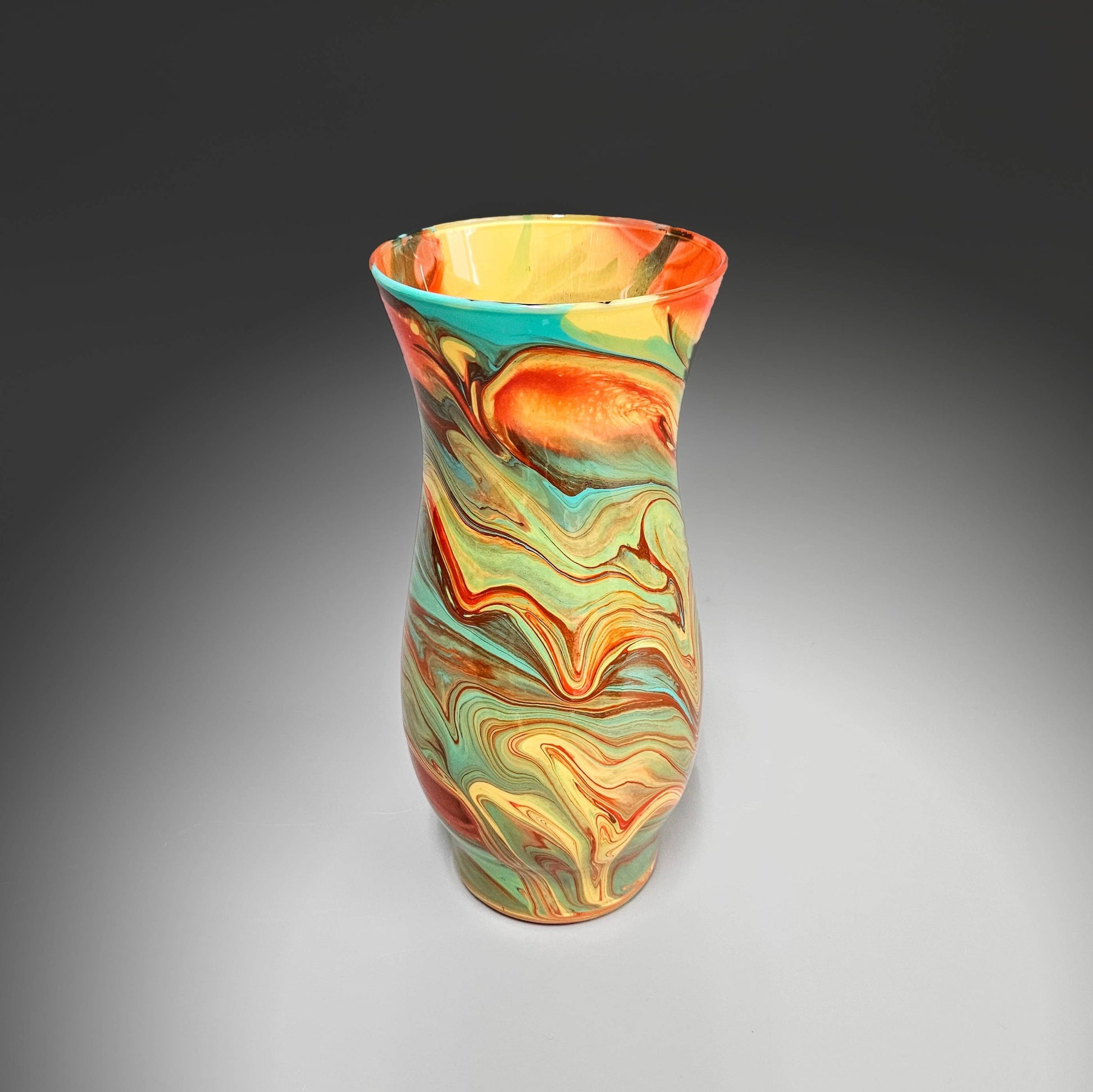Painted Glass Vase in Turquoise Blue Orange | Hostess Gift Ideas