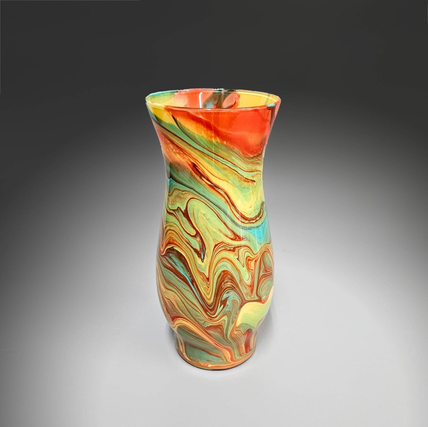 Painted Glass Vase in Turquoise Blue Orange