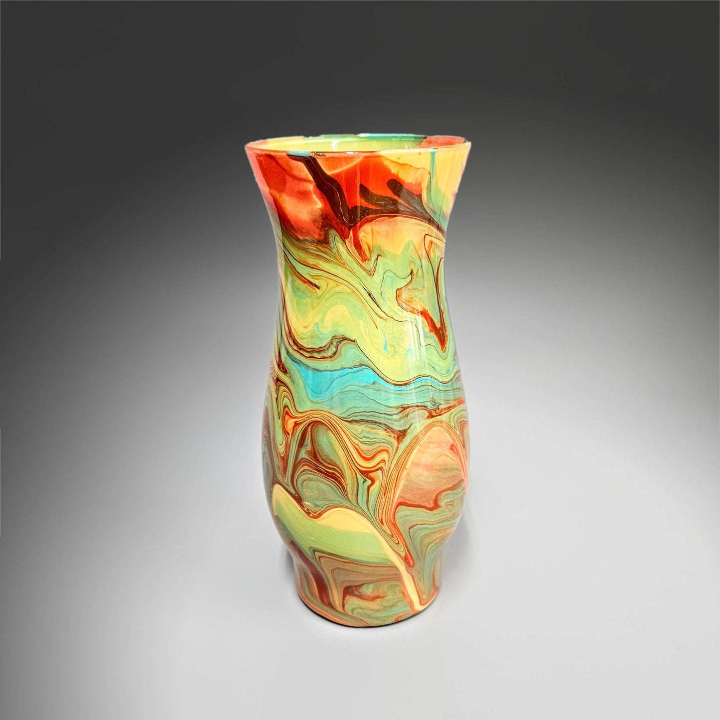 Painted Glass Vase in Turquoise Blue Orange