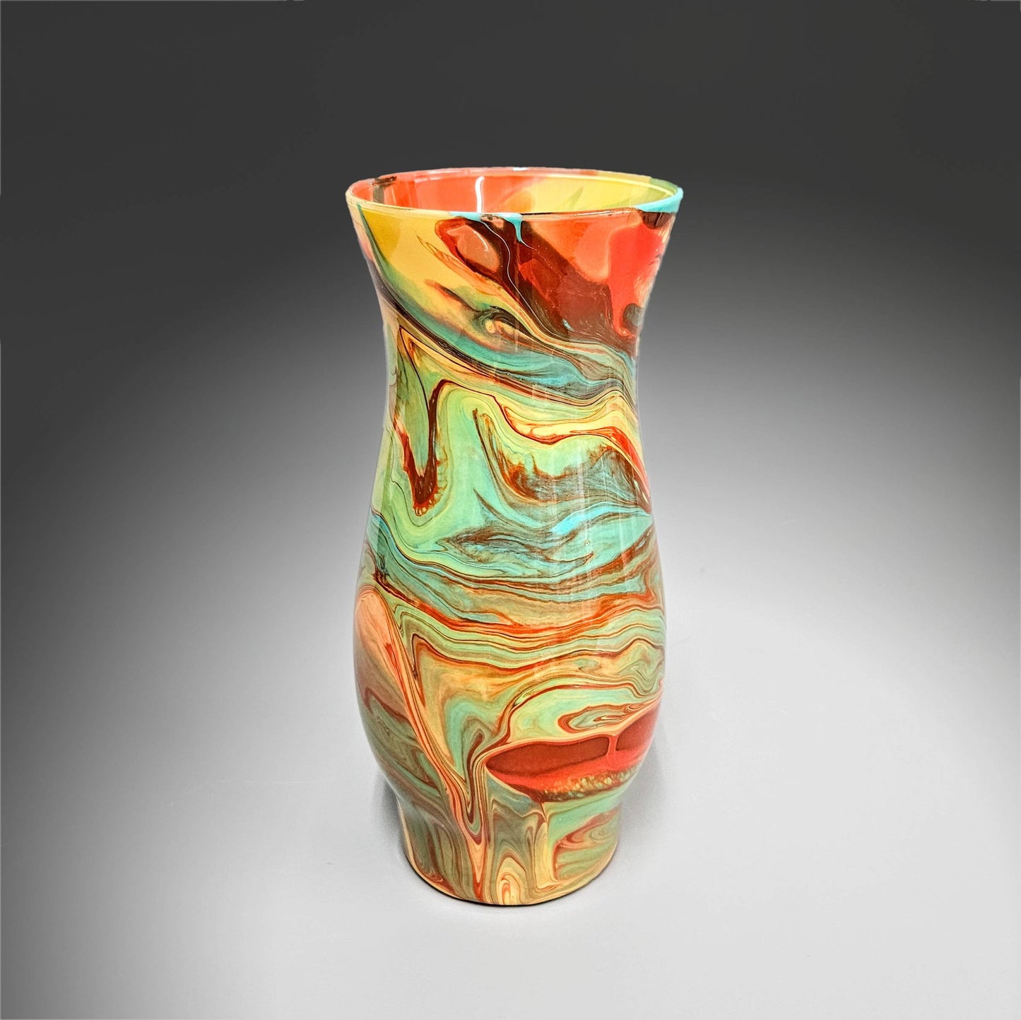 Painted Glass Vase in Turquoise Blue Orange