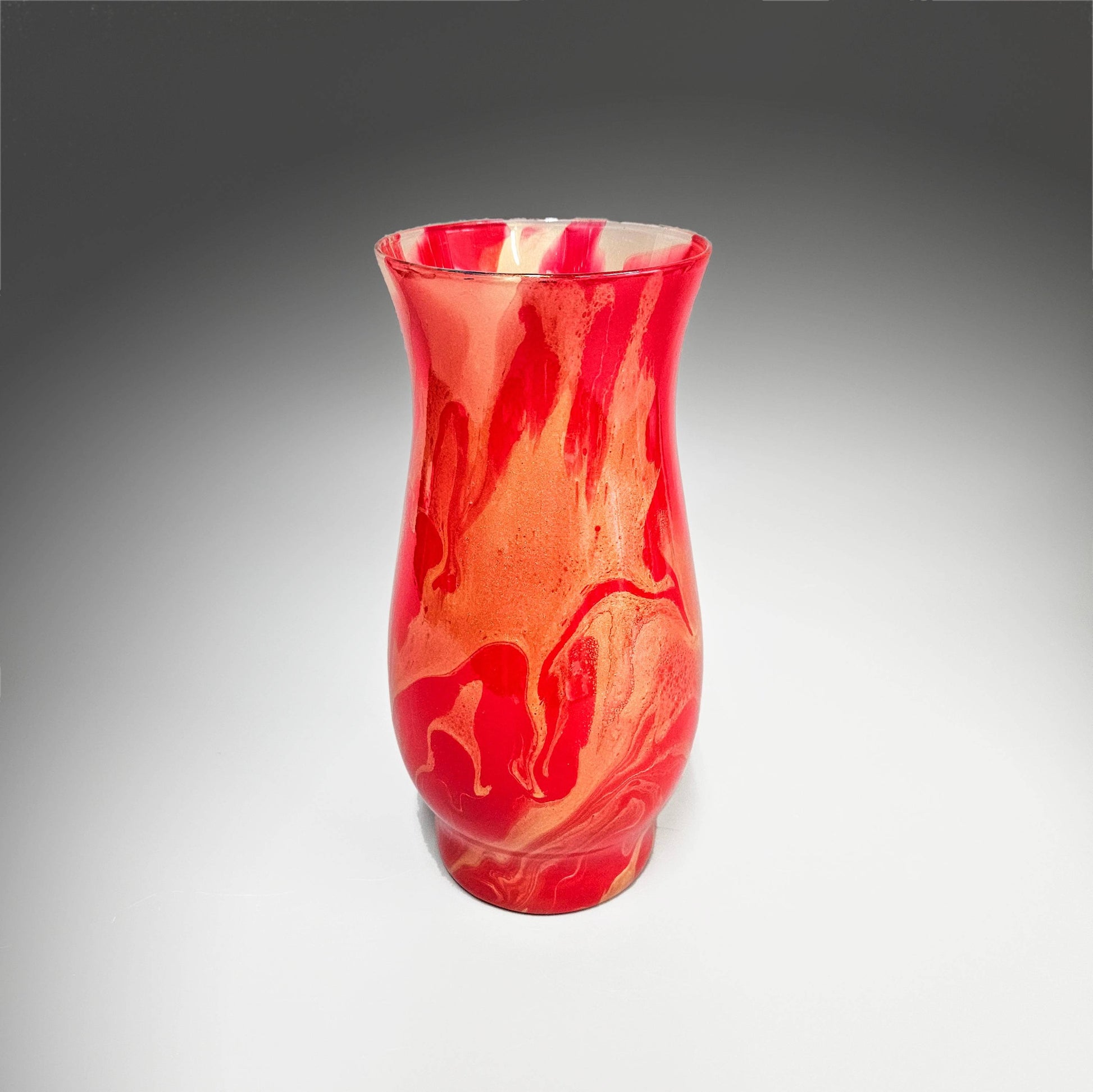 Painted Glass Vase in Red and Metallic Gold | Fluid Art Gift Ideas