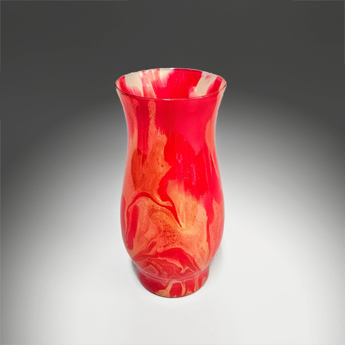 Painted Glass Vase in Red and Metallic Gold