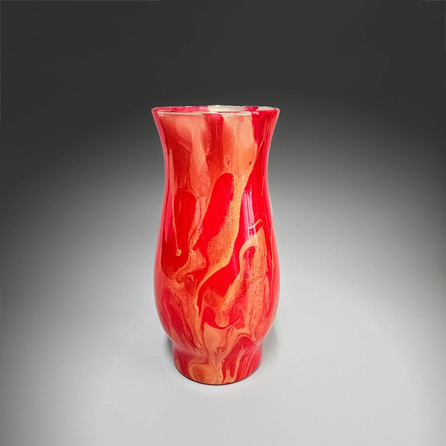 Painted Glass Vase in Red and Metallic Gold