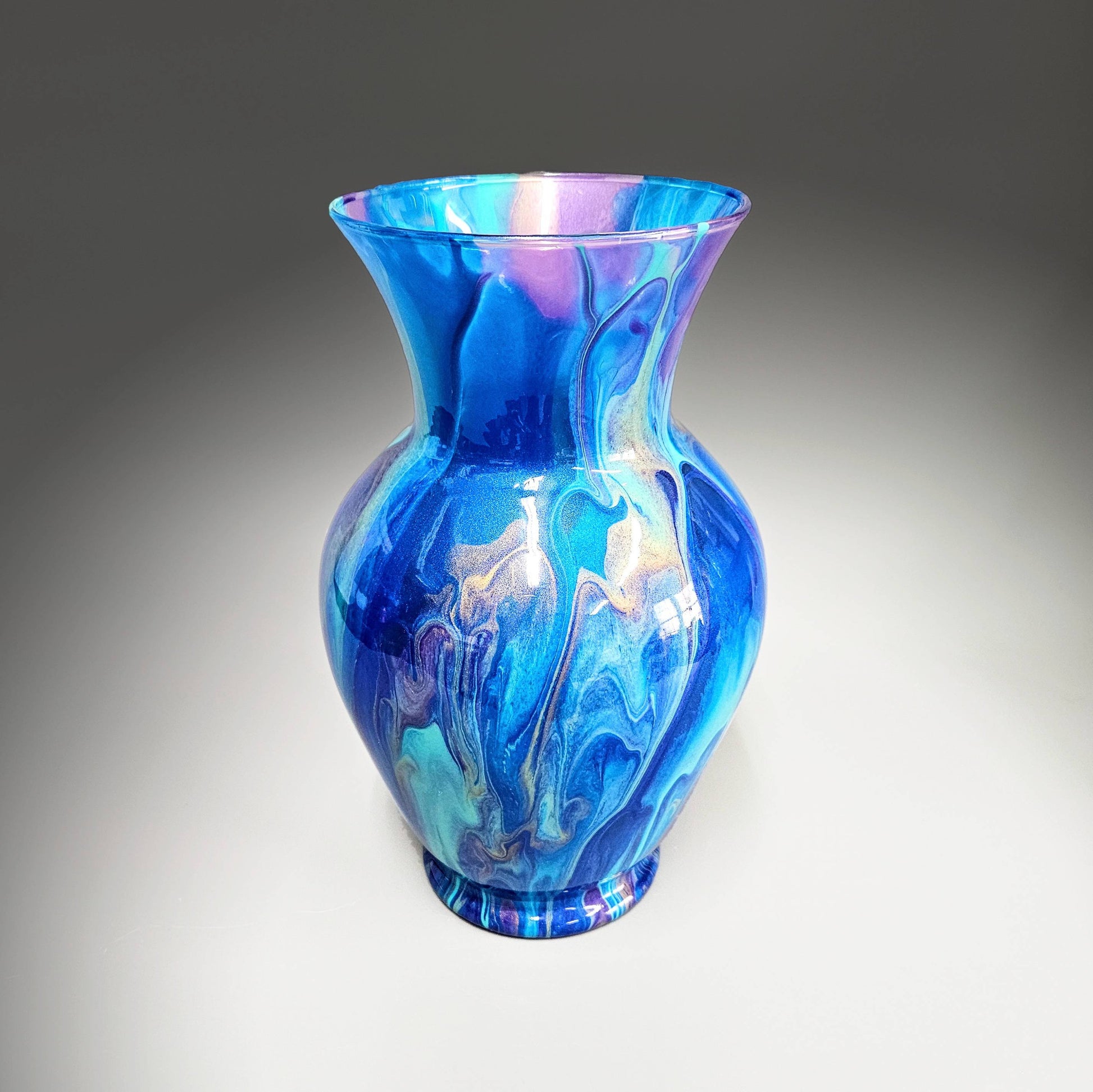 Glass Art Centerpiece Vase in Aqua Gold Purple Blue | Unique Gifts