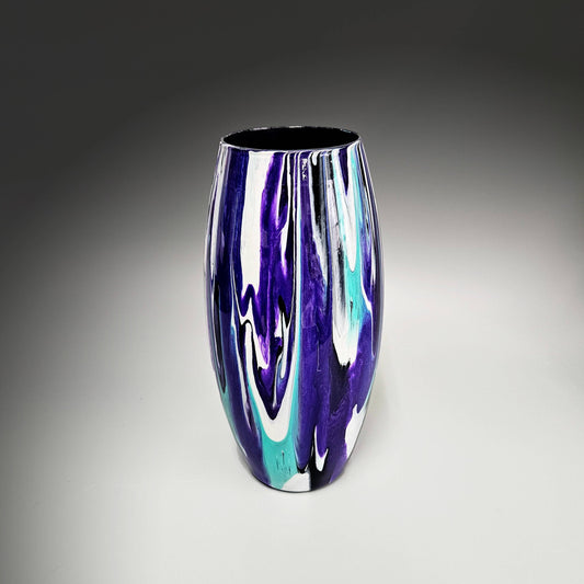 Abstract Aqua Purple Black White Glass Vase | Fluid Art Decor Gifts