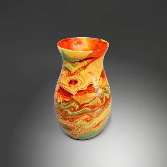 Glass Art Painted Vase in Aqua and Orange | Birthday or Hostess Gift