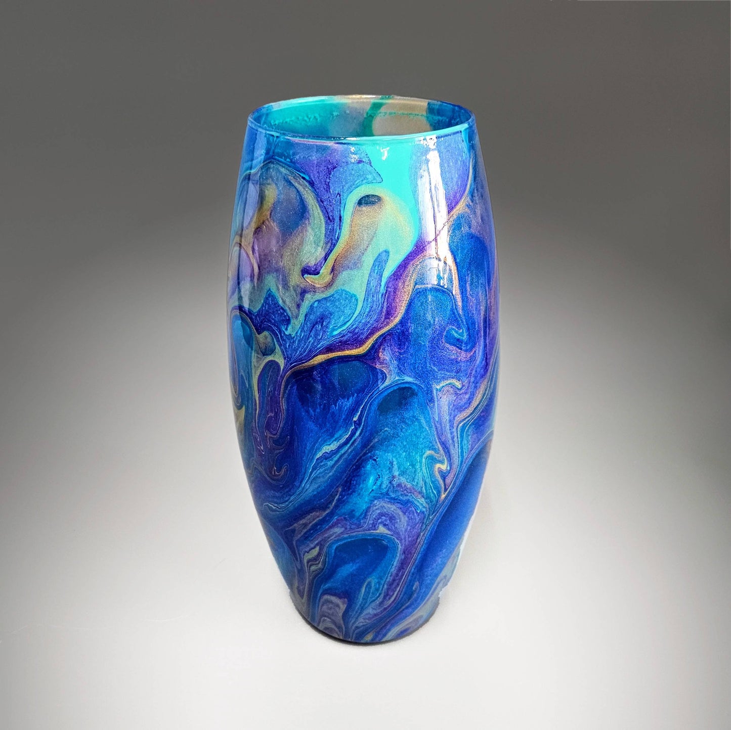 Aqua Purple Gold and Blue Modern Vase | Fluid Art Home Décor Gifts