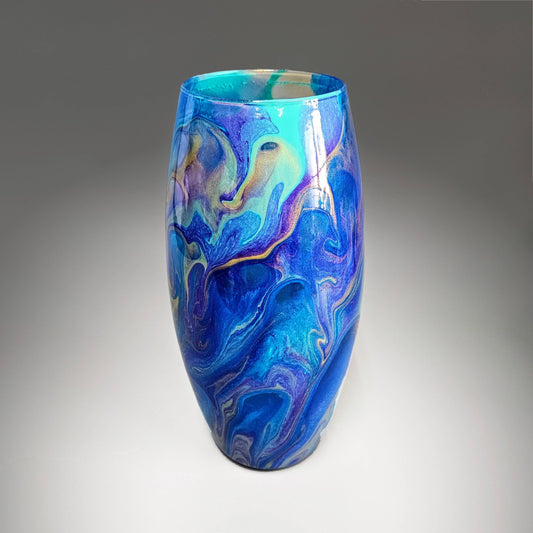Aqua Purple Gold and Blue Modern Vase | Fluid Art Home Décor Gifts