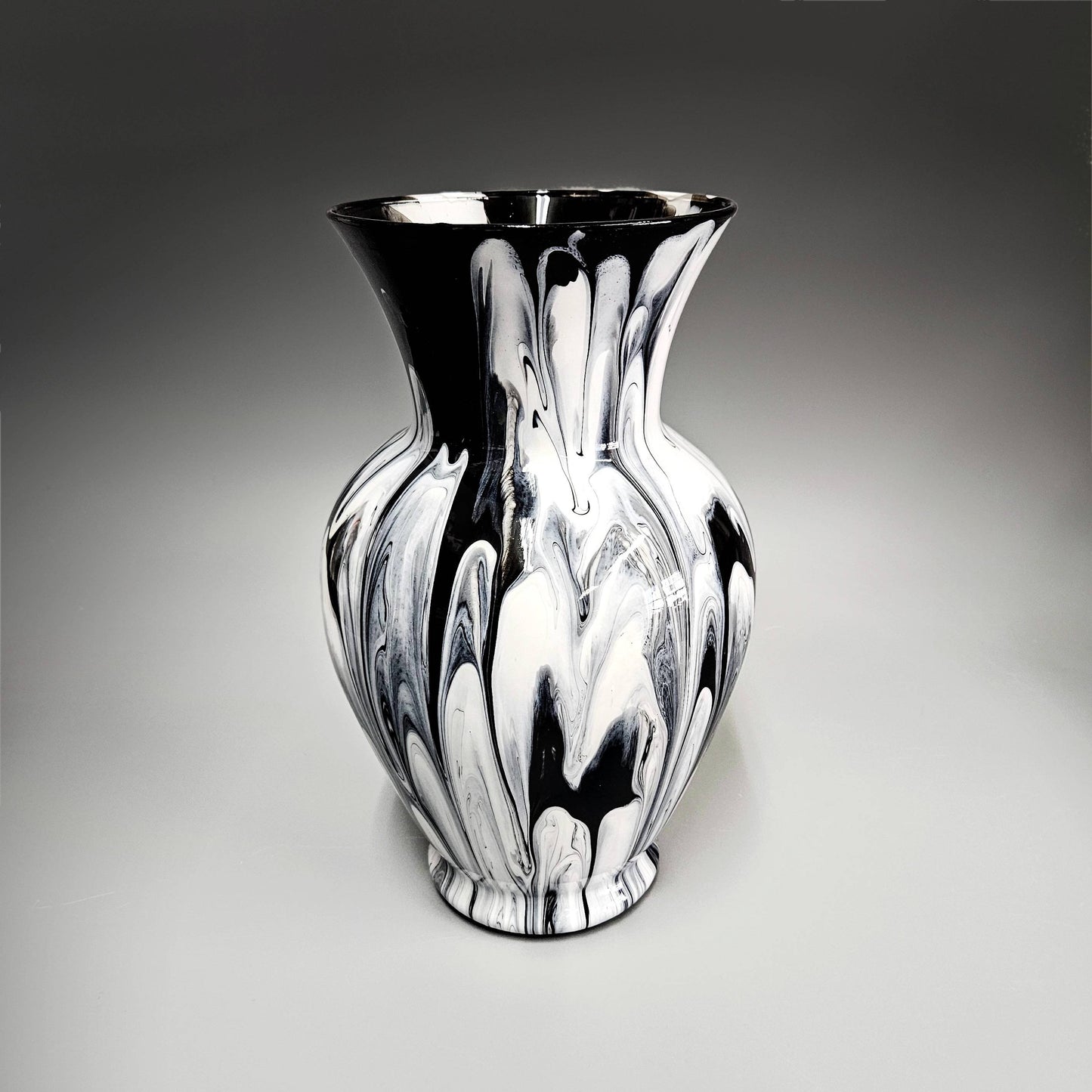 Fluid Art Vase in Black and White