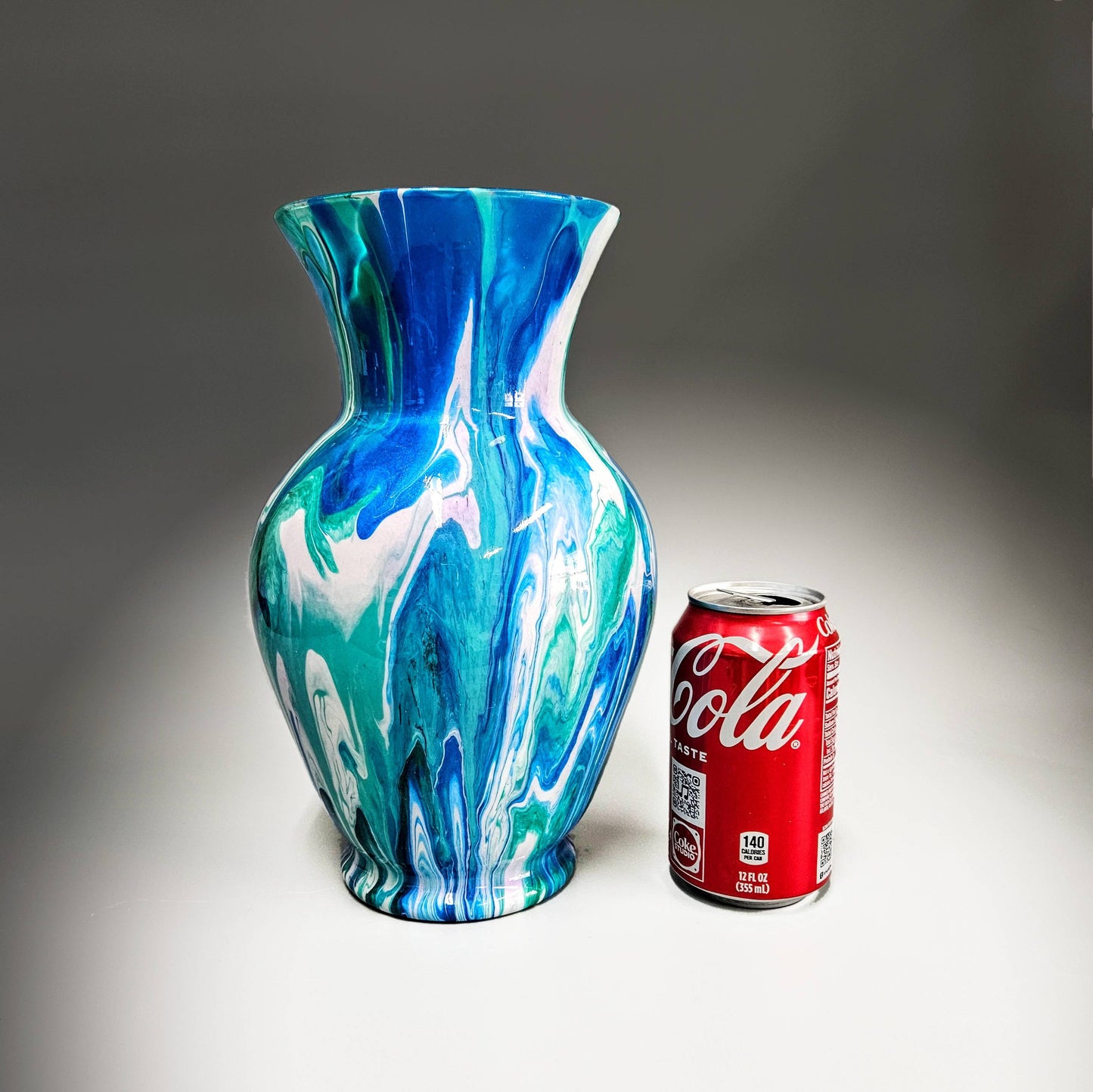 Painted Vase in Teal Cobalt Blue White