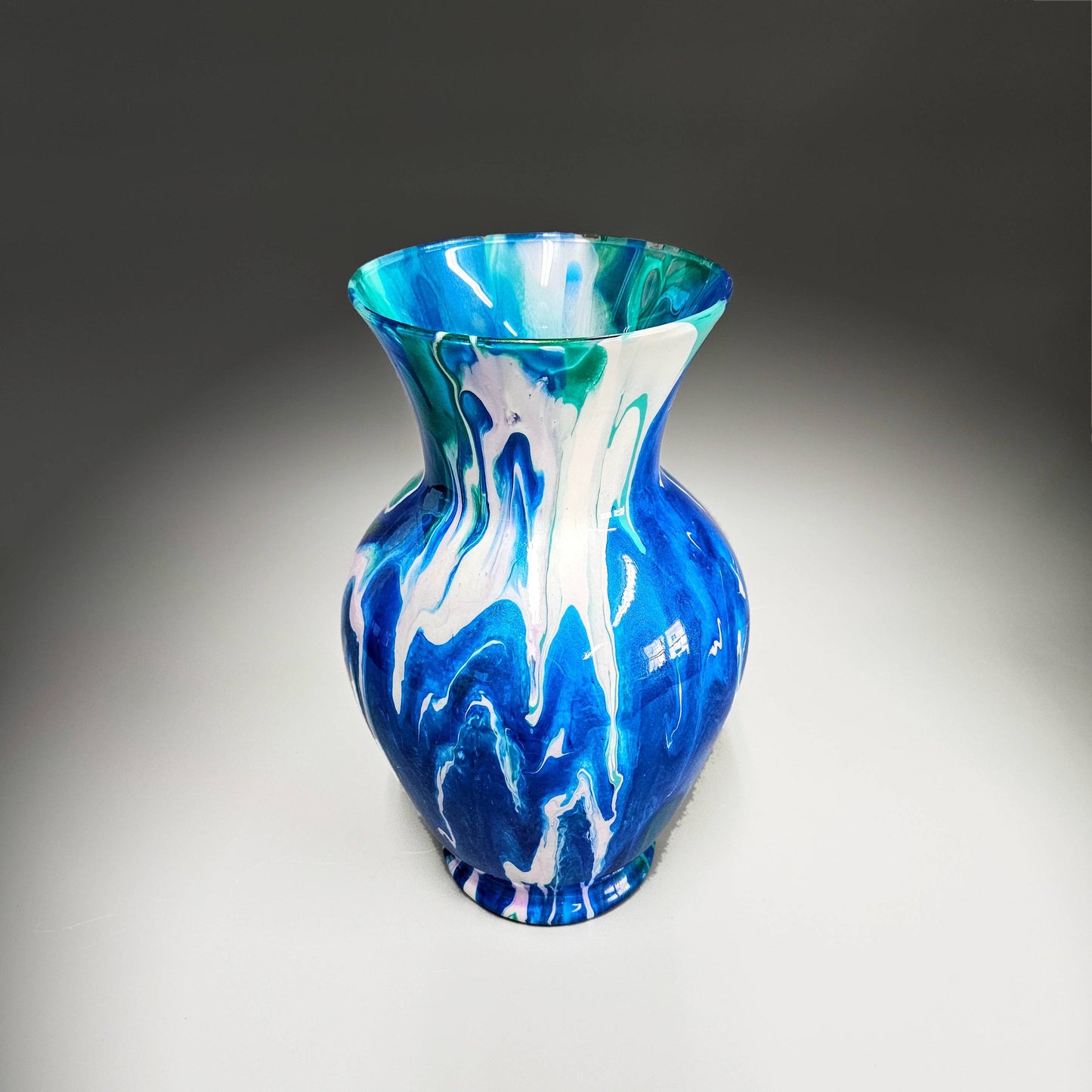 Painted Vase in Teal Cobalt Blue White