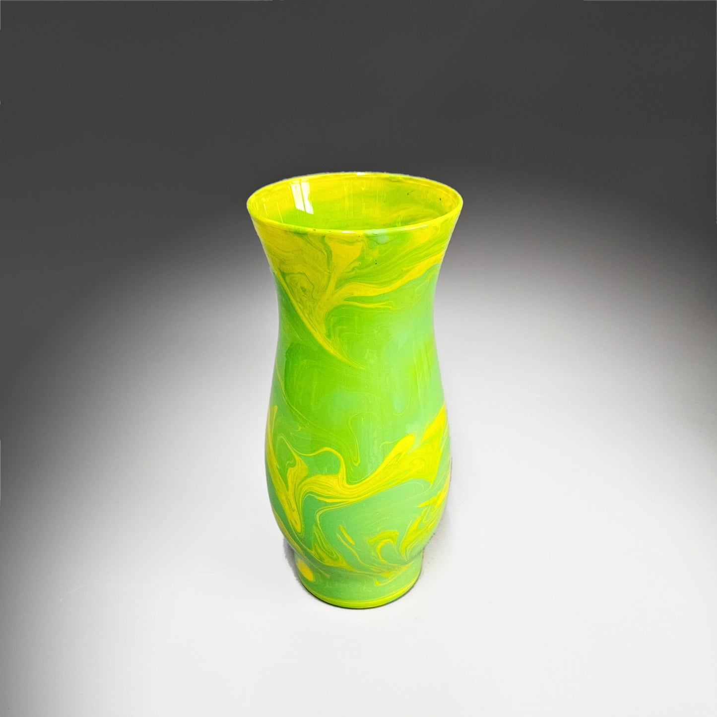 Glass Art Painted Vase in Bright Green and Yellow