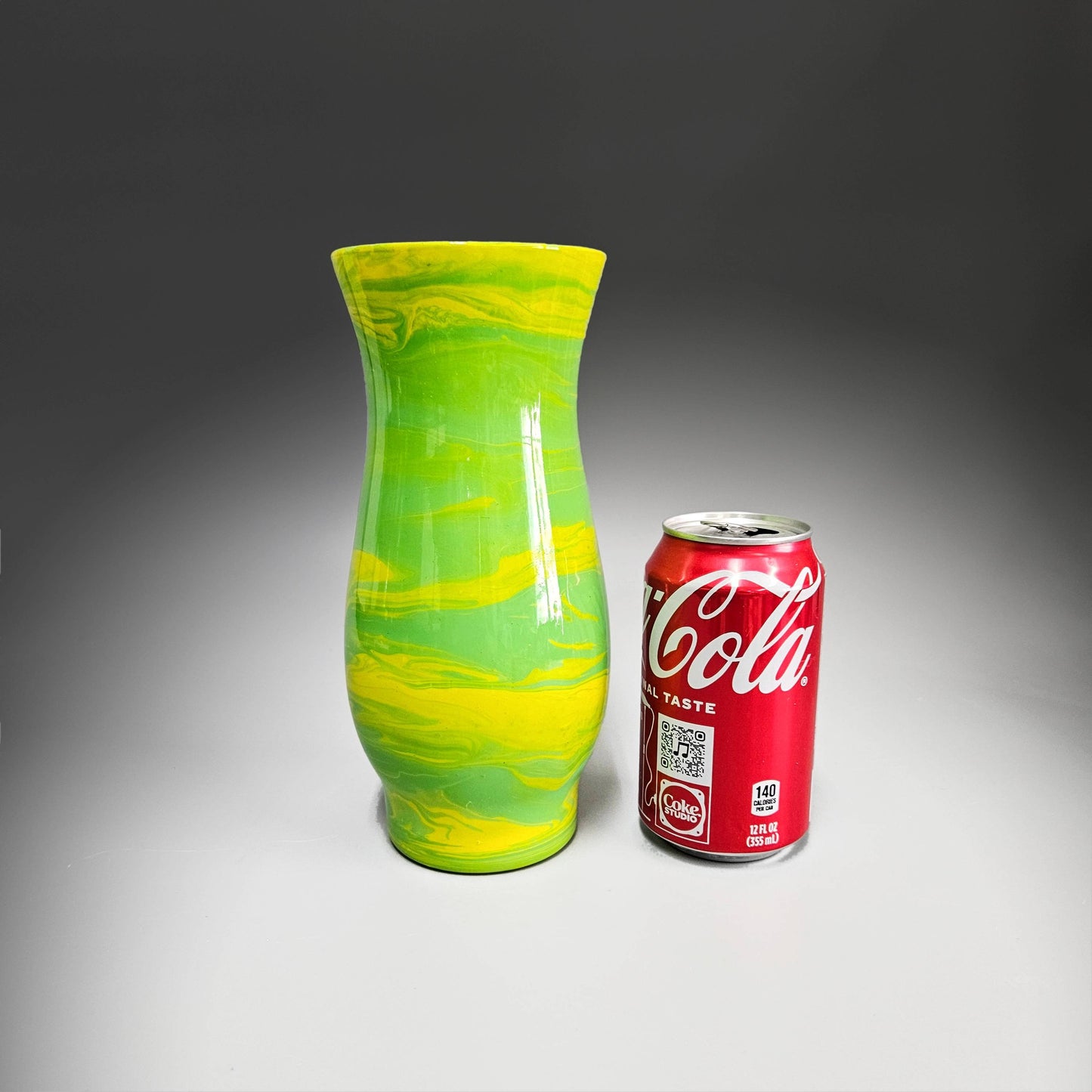 Glass Art Painted Vase in Bright Green and Yellow