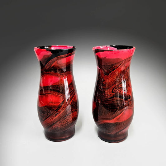 Painted Glass Art Bud Vases in Red and Black | Set of 2 | Unique Gifts