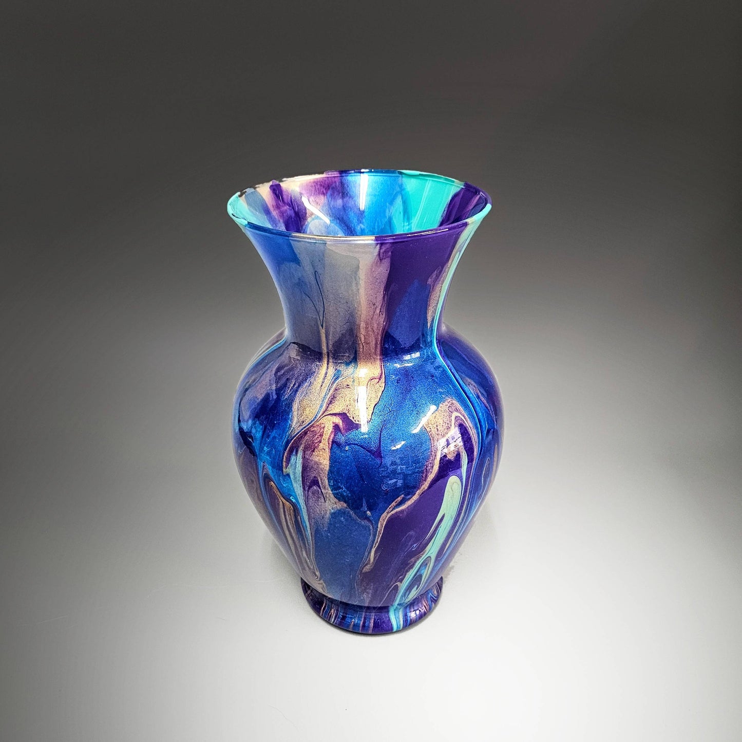 Painted Vase in Teal Aqua Purple Gold