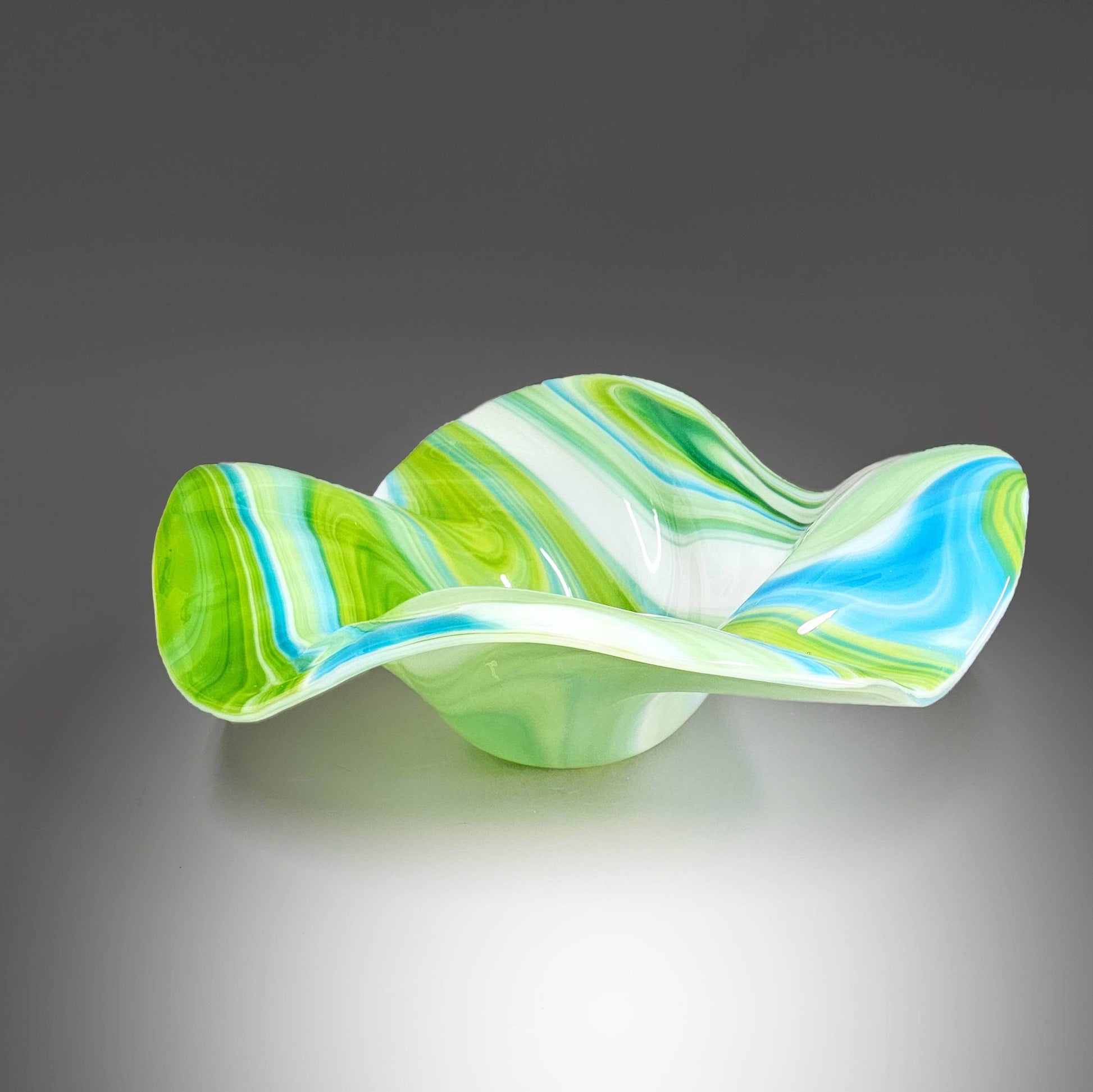 Glass Art Square Wave Bowl in Green Blue and White | Unique Gift Ideas