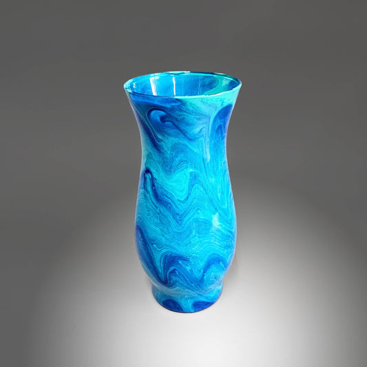 Painted Glass Art Vase in Teal Aqua Cobalt Blue | Handcrafted Flower V…