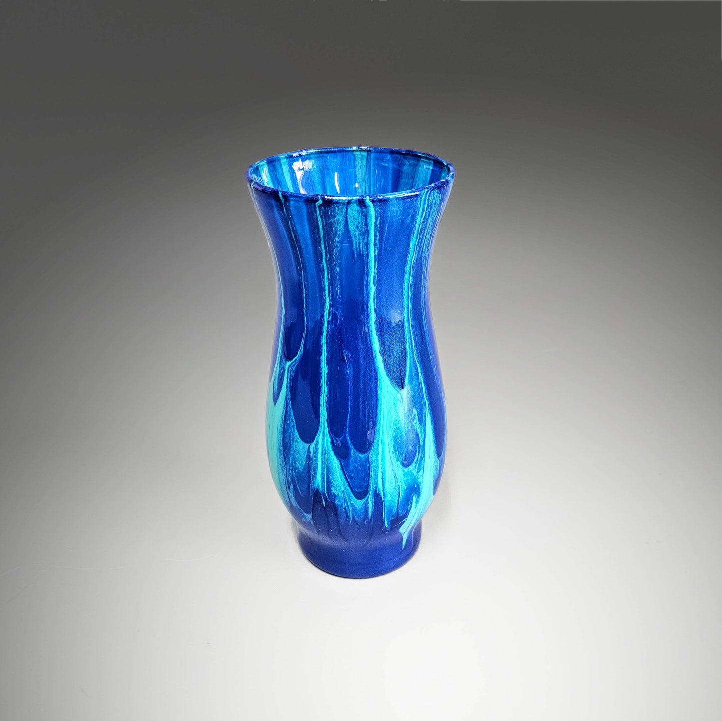Painted Glass Art Bud Vases in Aqua Navy Blue | Set of 2