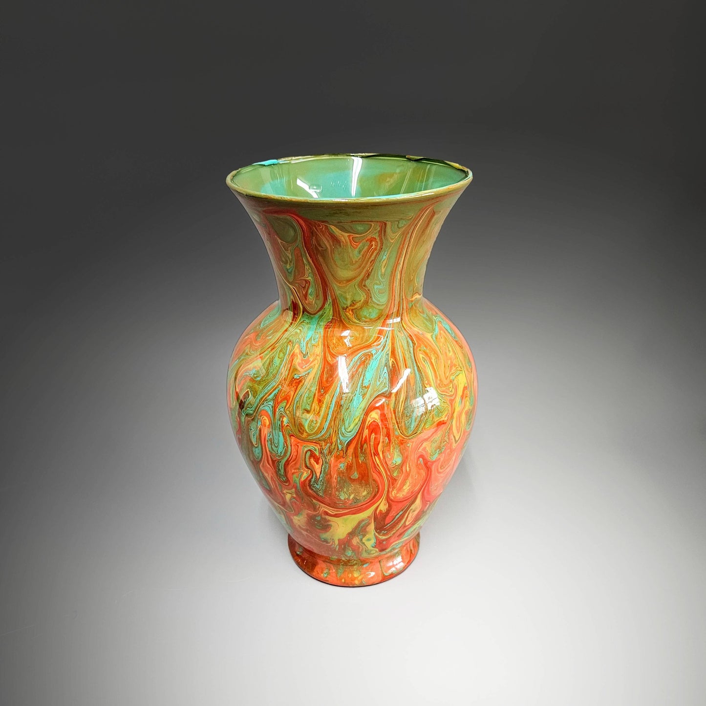 Fluid Art Vase in Turquoise Orange Tan