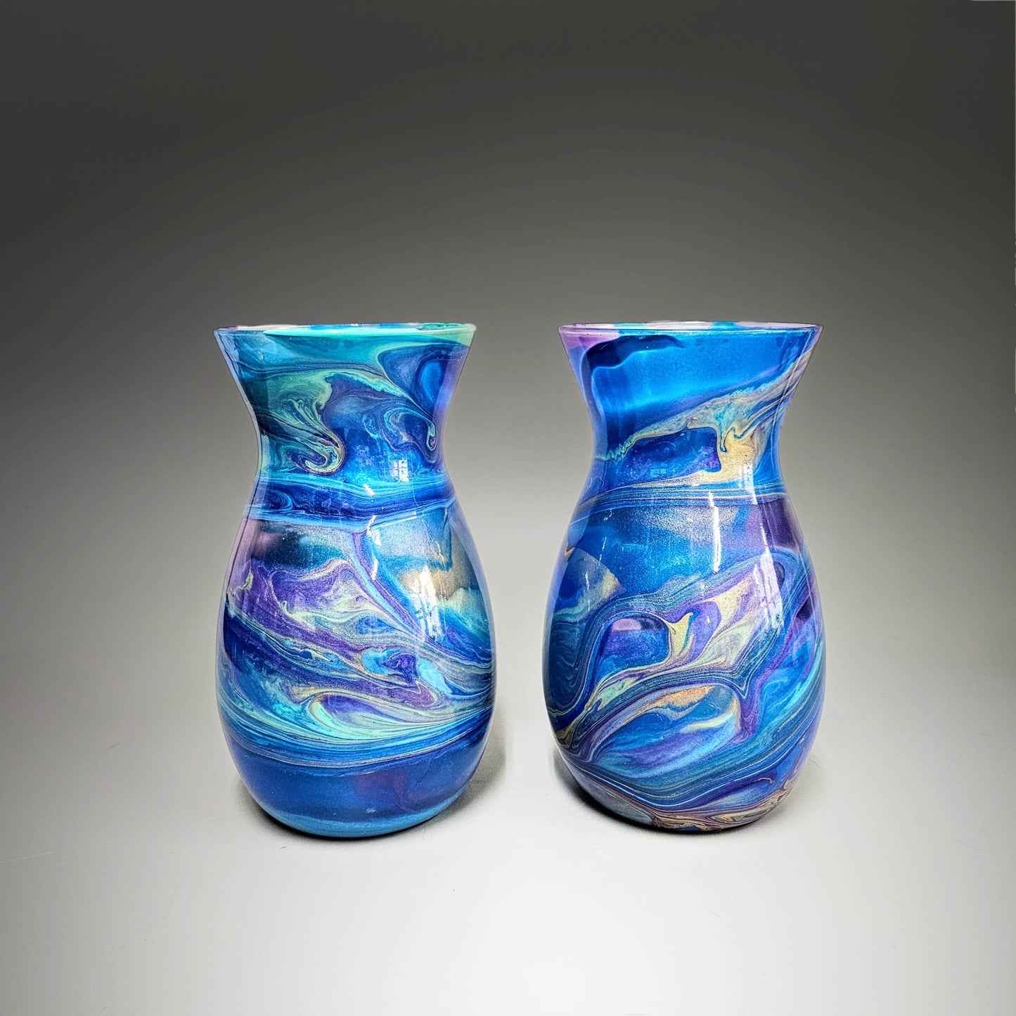 Modern Vase in Aqua Purple Gold Blue